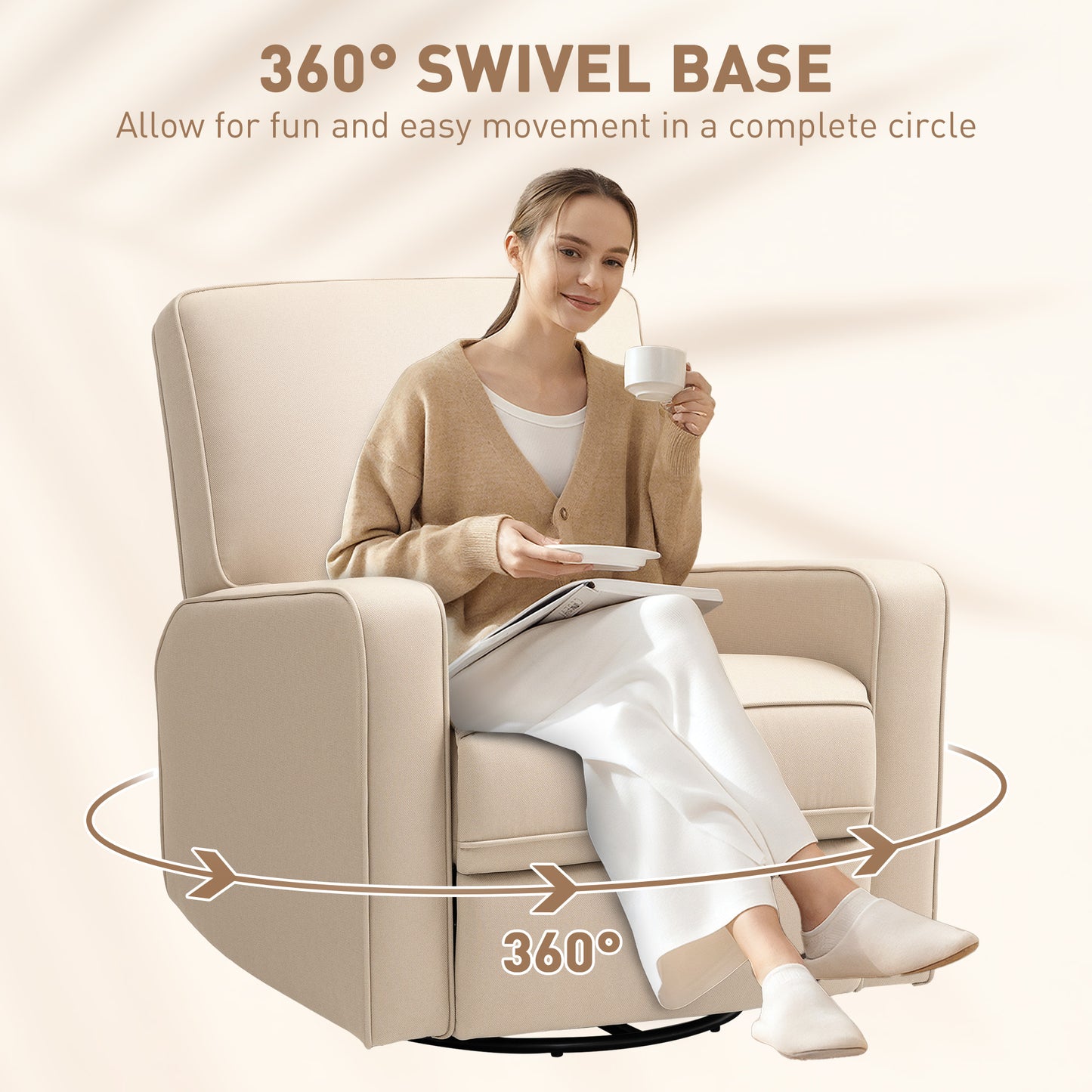 Manual Recliner Chair for Adults with Thick Cushion, Breathable Fabric Glider Rocking Chair for Living Room, Beige