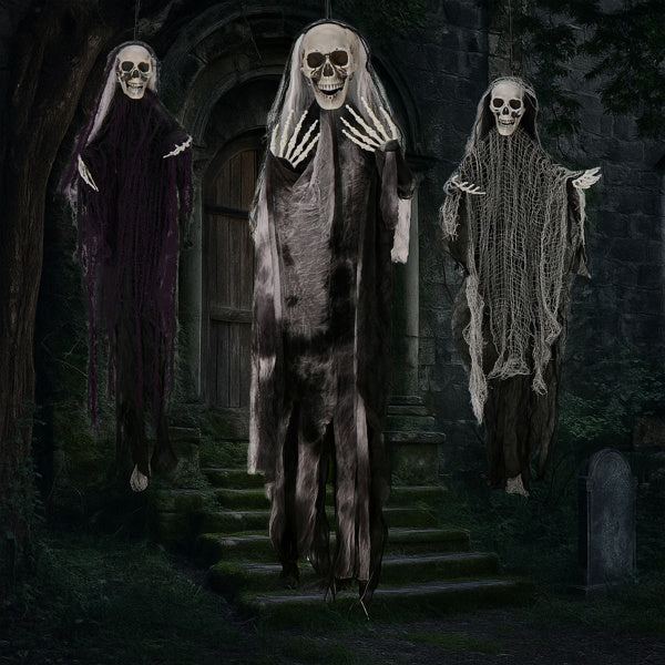 3PC Hanging Skeleton Ghost, One 4.6FT And Two 3FT Halloween Hanging Decorations