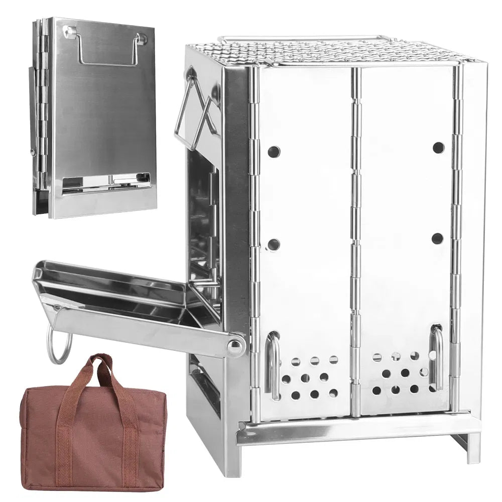 Portable Backpacking Stove For Camping Hiking Picnic BBQ Outdoor Cooker Folding Travel Charcoal Stove With Handle Carry Bag 2 Bolts