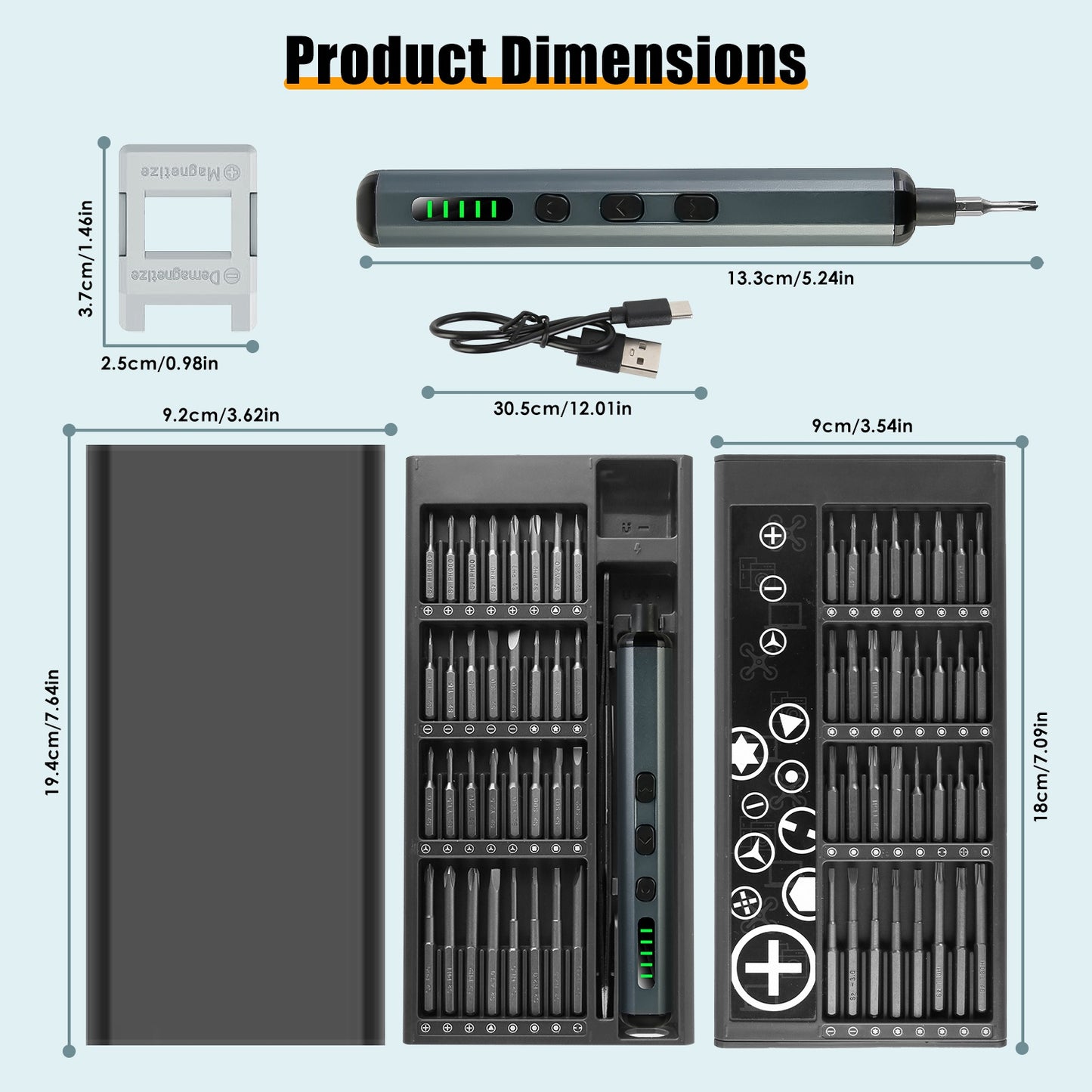 1Set 70 In 1 3.7V Mini Electric Screwdriver Kit Rechargeable Magnetic Repair Tool Kit With 5 Torque Settings 64 S2 Precision Bits 4 LED Lights For Phone Camera Laptop Watch Repair