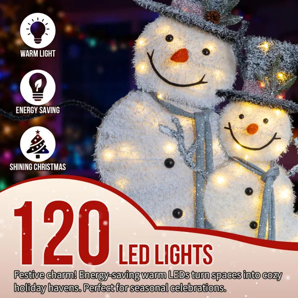 Set Of 2 Lighted Snowman With Top Hat Christmas Decorations, Pre-lit 2D Holiday Decor With 80 Warm White LED Lights For Xmas Outdoor Indoor Decor Lighted Holiday Displays