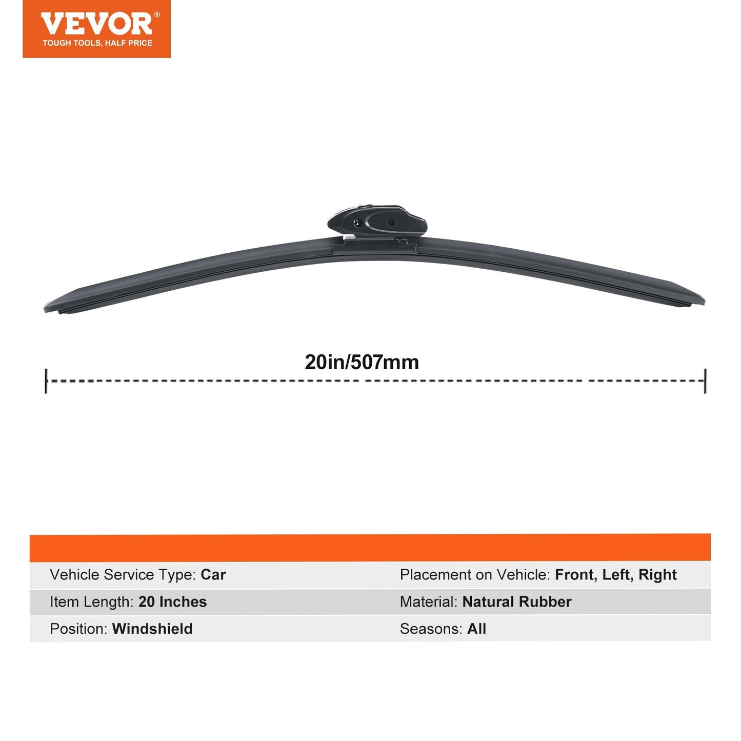 VEVOR 20 Rubber Wiper Blades, 51 Cm Universal Replacement Wind Shield Wiper