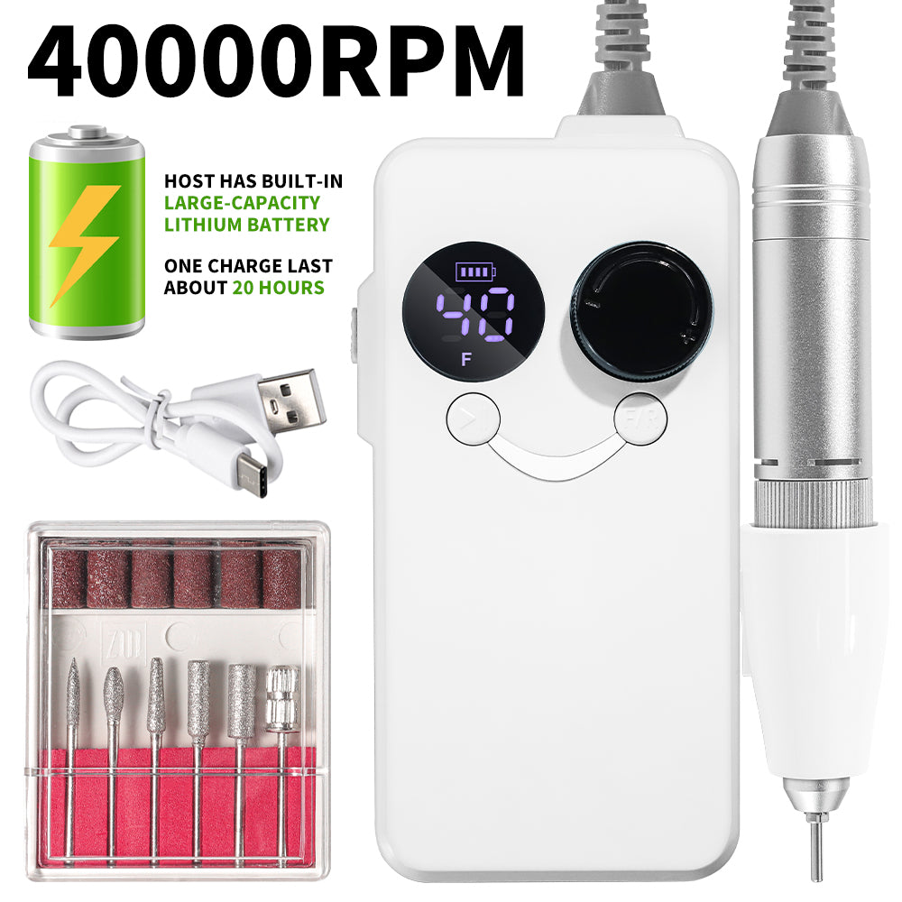 40000RPM Nail Drill Professional Cordless Electric Nail Drill Machine Rechargeable Portable Acrylic Gel Grinder Tools With 6 Bits And Sanding Bands For Manicure Pedicure Carve Polish