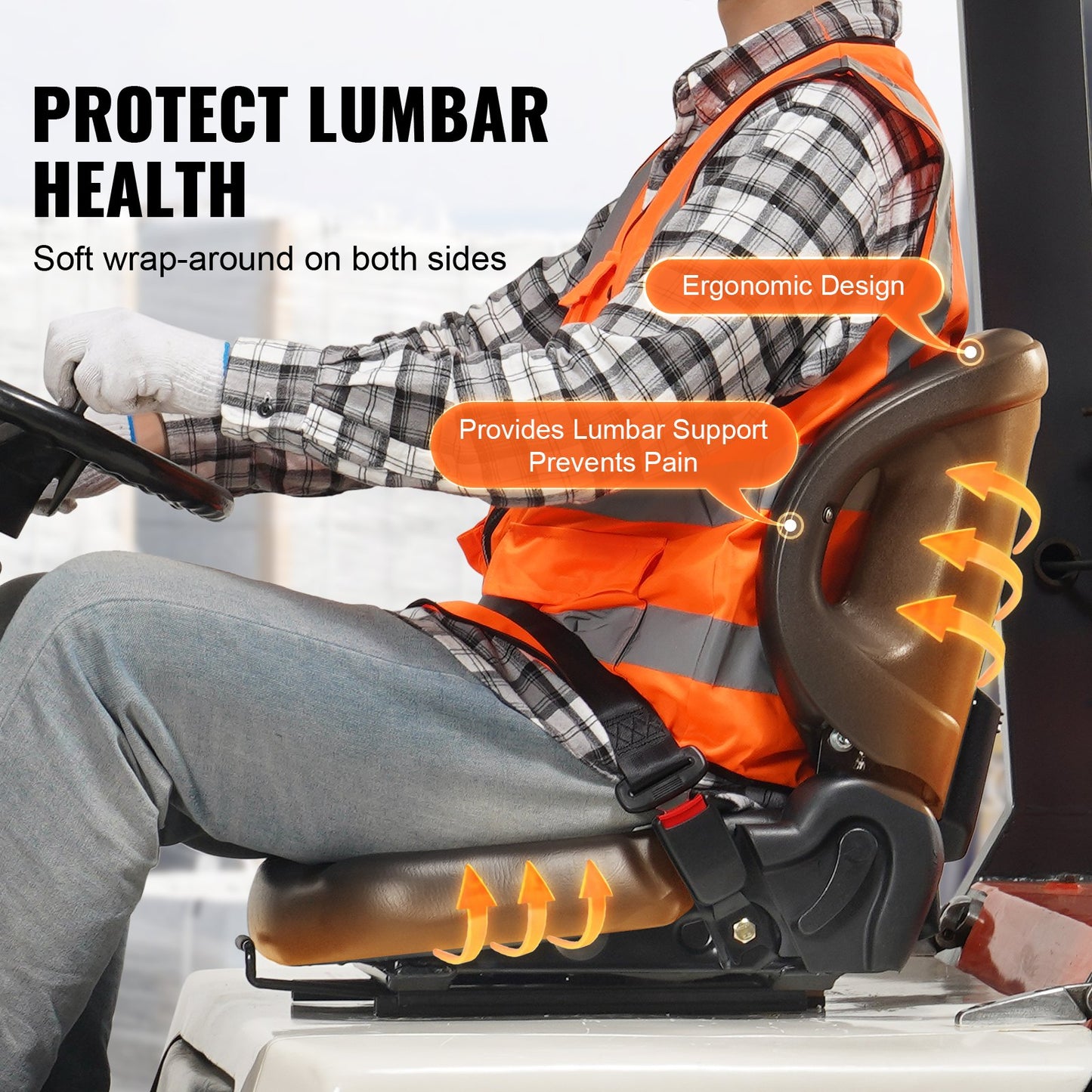 Universal Forklift Seat,Tractor Seat With Adjustable Angle Back, Micro Switch And Seatbelt,Wrap-around Forklift Seat For Tractor Loader Excavator