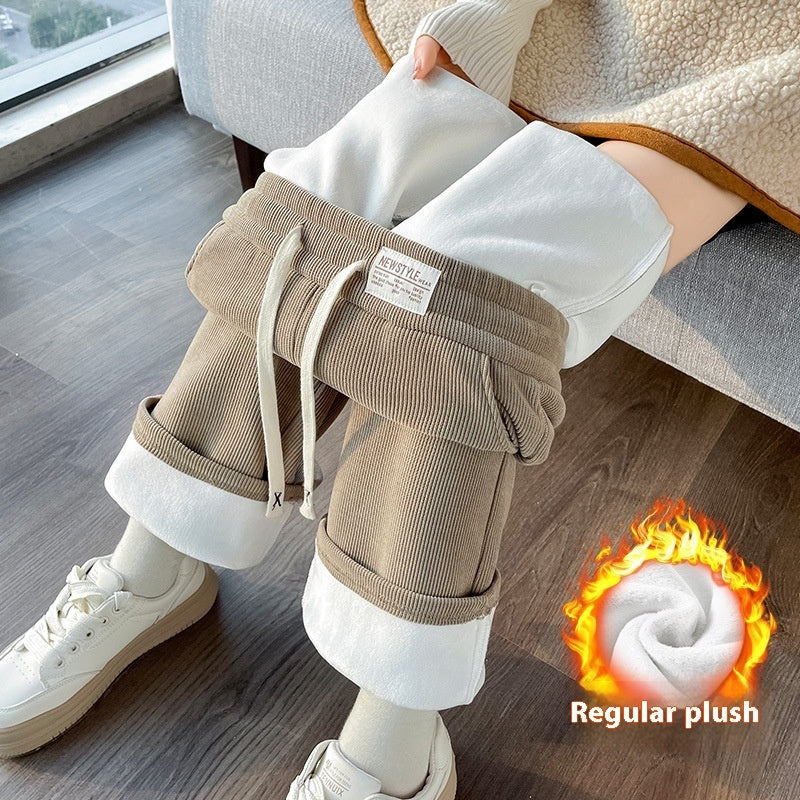 Chenille Fleece-lined Thickening Wide Leg Pants Women's Autumn And Winter