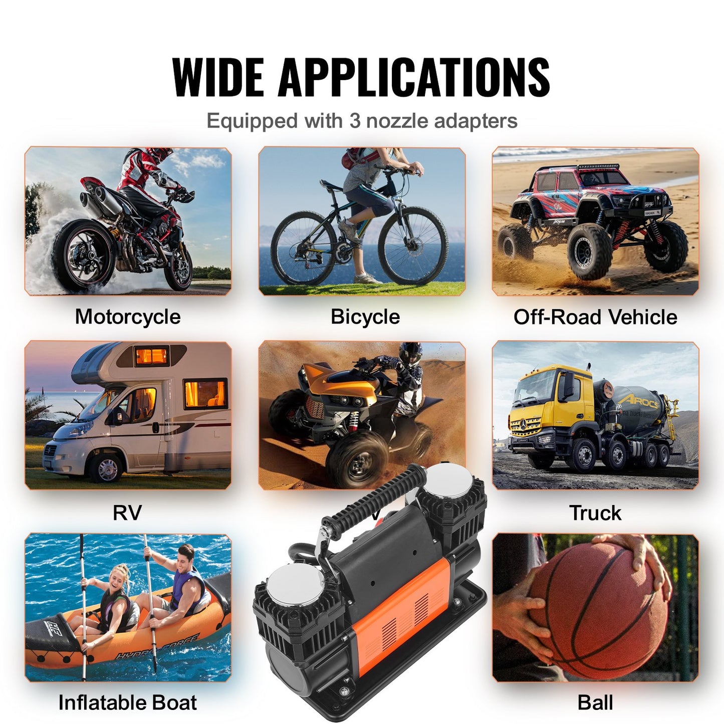 10.6 CFM Heavy Duty Air Compressor, 30s Fast Inflation | Dual-Cylinder Portable Tire Inflator, 12V 150PSI Offroad Air Pump With Adapters For Trucks Car SUV 4 X 4 Vehicle RV