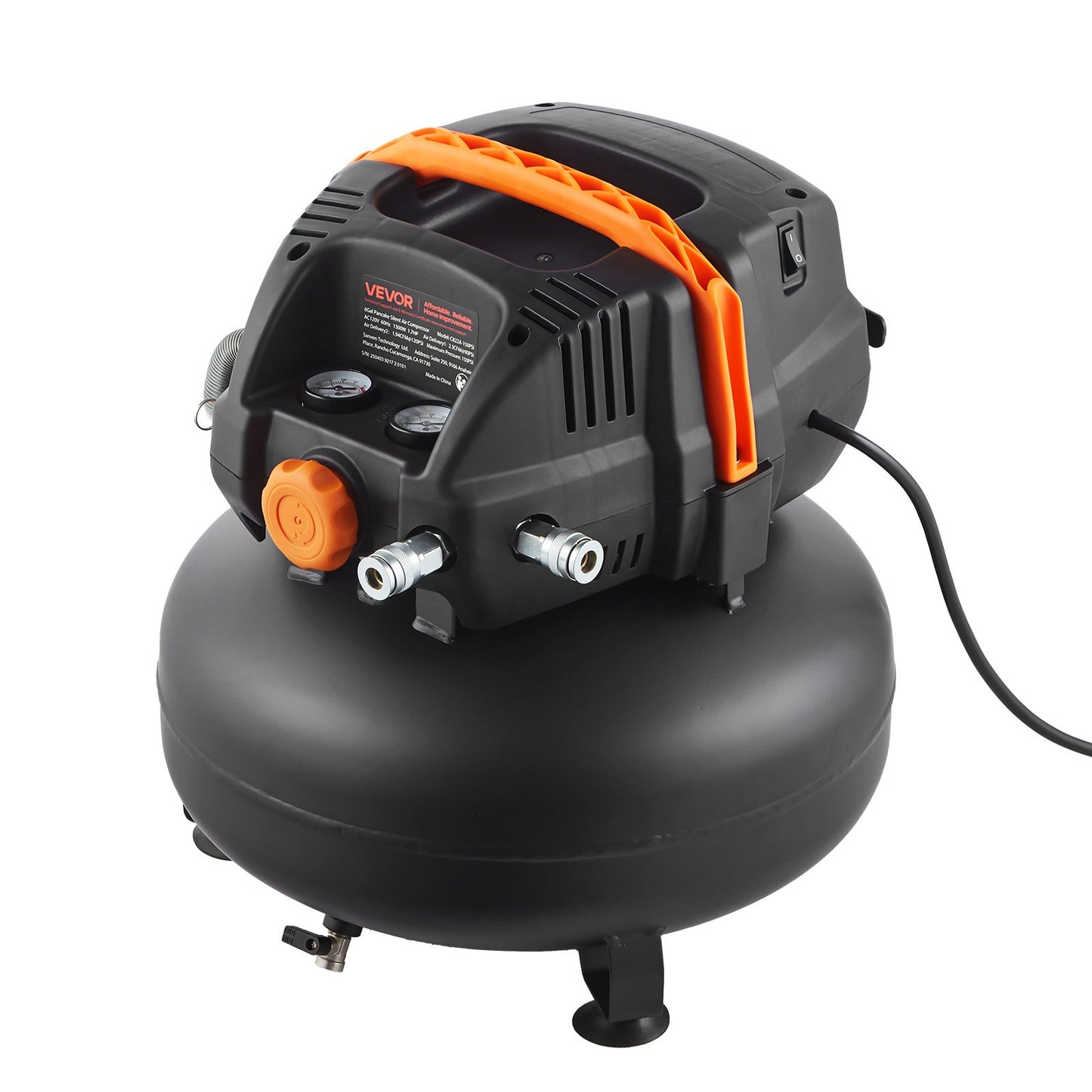 6 Gallon Air Compressor, 1.7HP 2.3CFM@90PSI Portable Pancake Air Compressor & 150PSI Max Pressure, 12-Piece Accessory Kit With 25FT Air Hose For Tire Inflation, Spray Painting, Woodwork Nailing