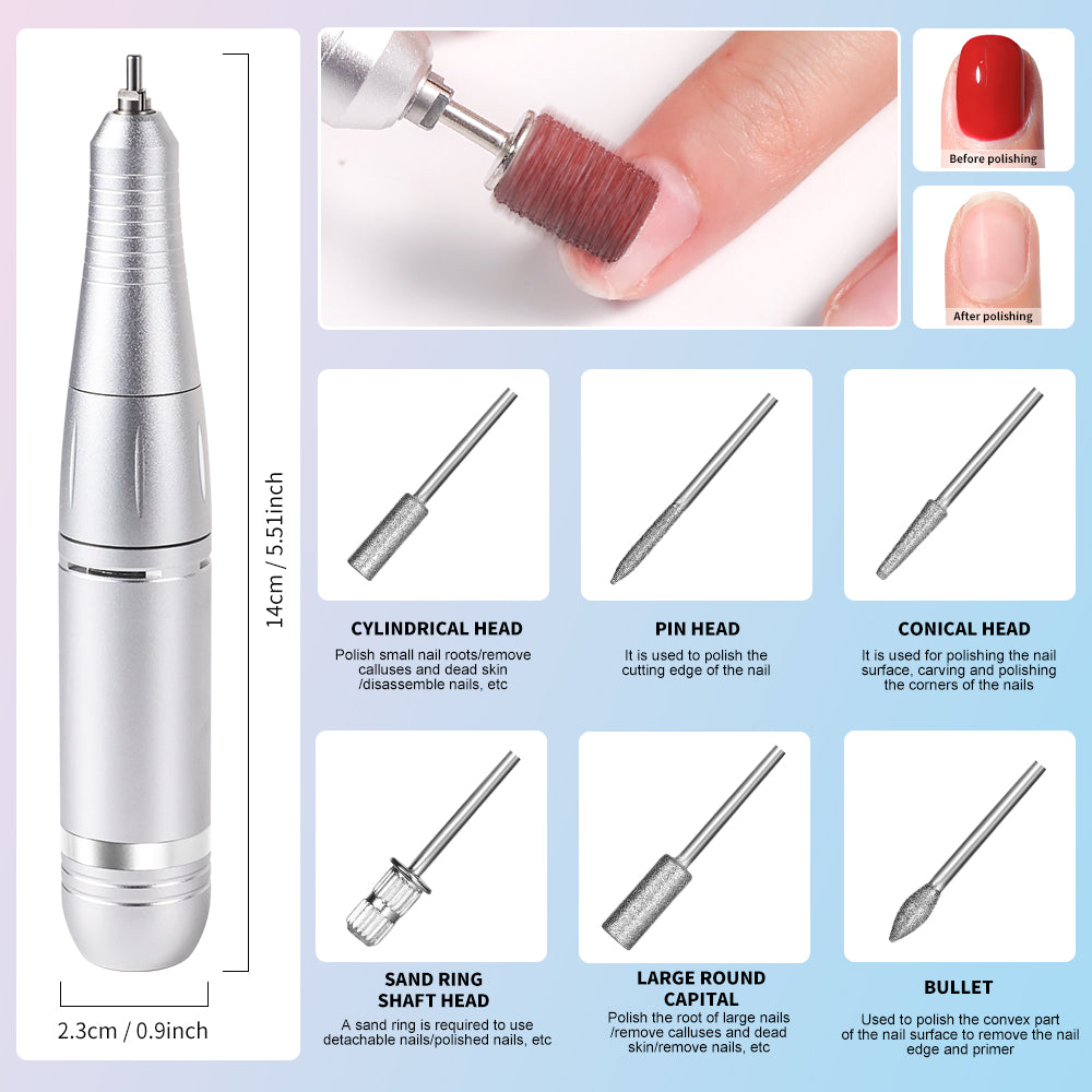 45000RPM Professional Portable Nail Drill Cordless Low Noise Nail Filer Electric Machine With Efile Bits & Base For Acrylic Nails, Electric Nail File Machine Suitable For Manicure, Nail Buffer Machine