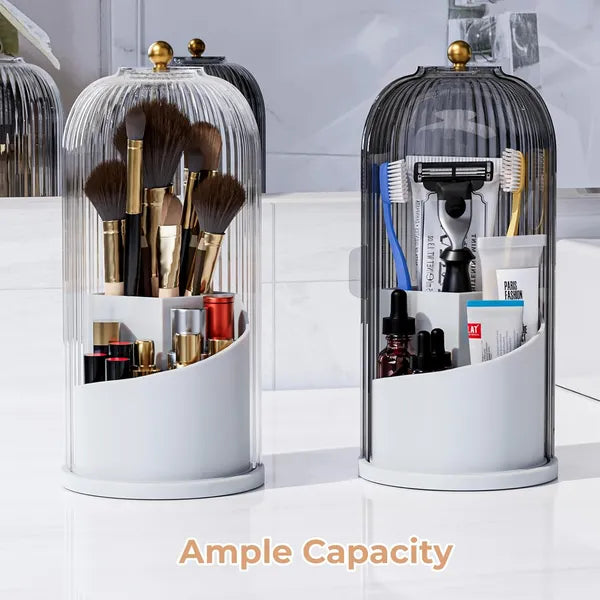 Toothbrush Holder With Sliding Cover, Suitable For Bathroom Counter Storage, Toothbrush And Toothpaste Holder, Suitable For Bathroom Dressing Table Makeup Brush Holder - White