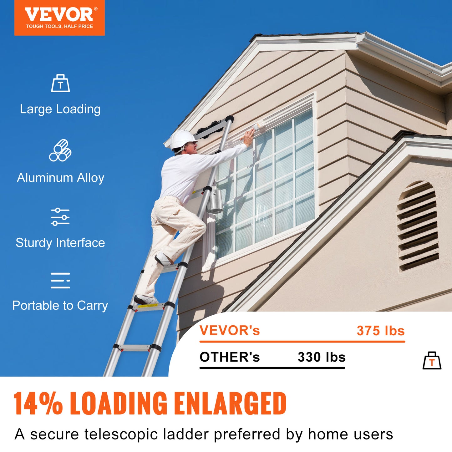 VEVOR Telescoping Ladder Aluminum Extension Step 10.5 Ft Multi-purpose Portable