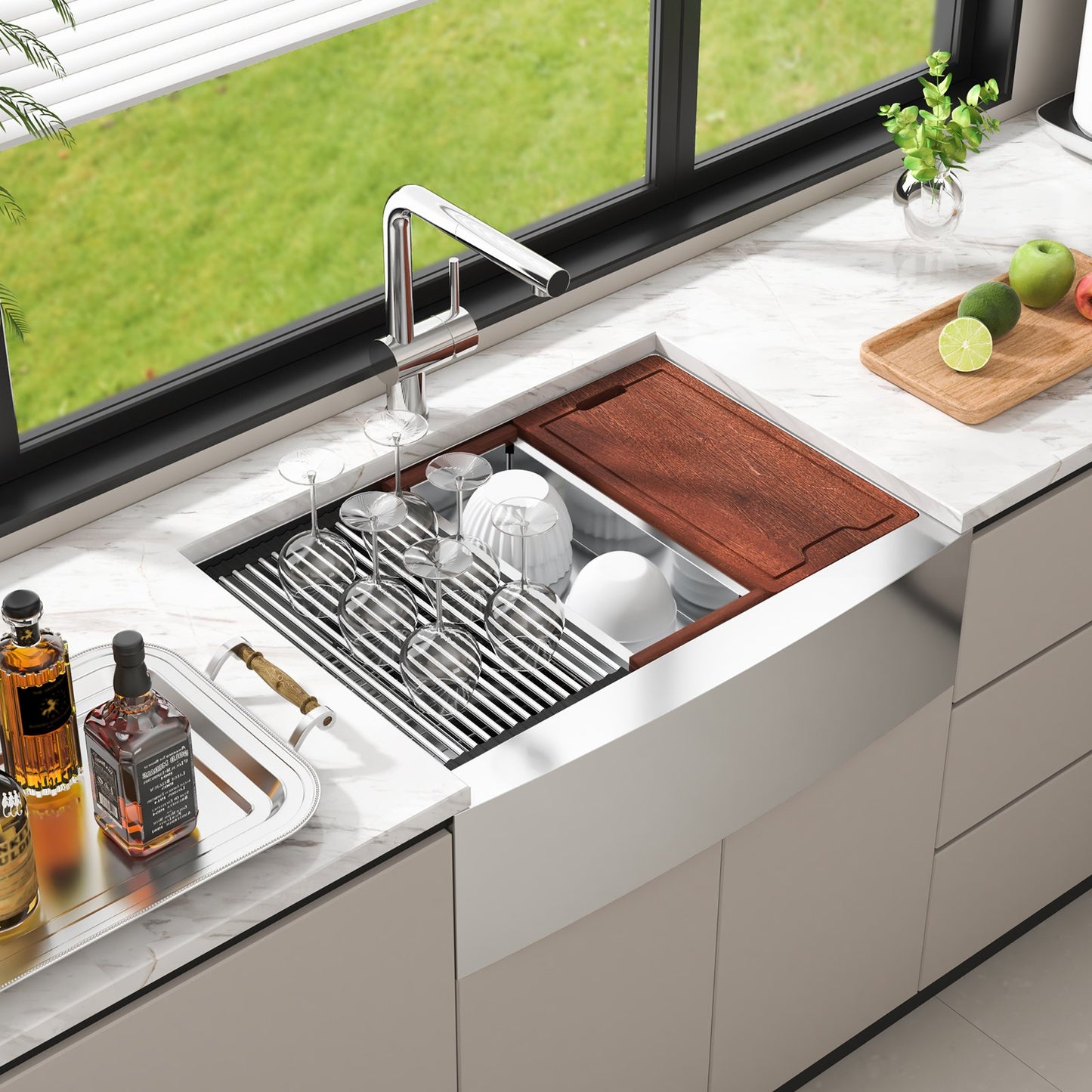 Farmhouse Kitchen Sink, 304 Stainless Steel Drop-In Sinks, Single Bowl Basin With Ledge & Accessories, Household Dishwasher Sinks For Workstation, Prep Kitchen, And Bar Sink, 30 Inch