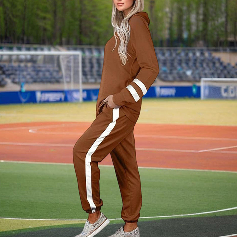 Women's Casual Striped Tracksuit Set, Long Sleeve Crewneck Sweatshirt And Drawstring Jogger Pants, 2-Piece Outfit For Spring And Fall