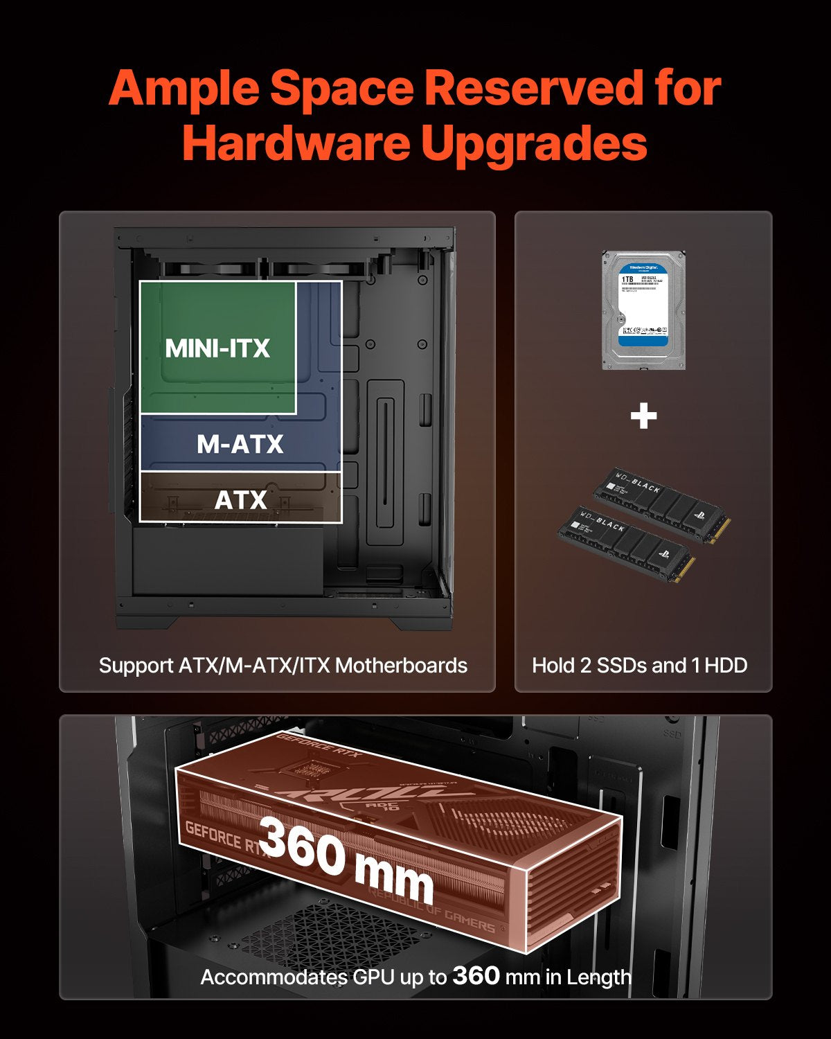 PC Gaming Case Mid-Tower Computer Case With 2 X 120 Mm Fans For ATX Motherboard