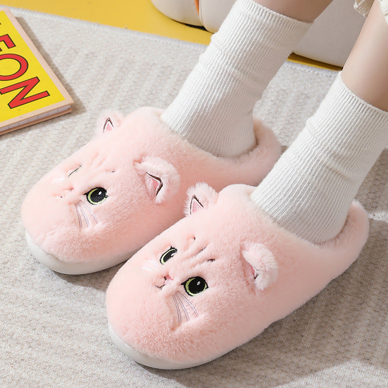 Autumn And Winter Cotton Slippers Men And Women Couple Kitty Cartoon