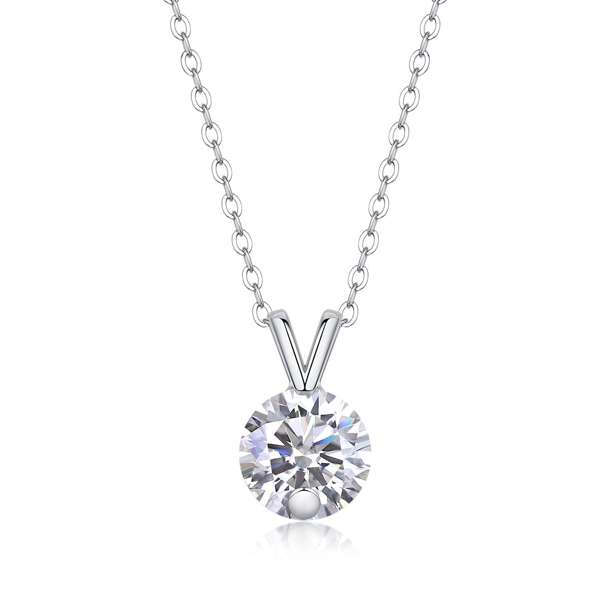 1Diamond Sparkle V-chain Luxury Fashion Diamond Pendant Necklace Set With Mosan Diamond Silver Ornaments