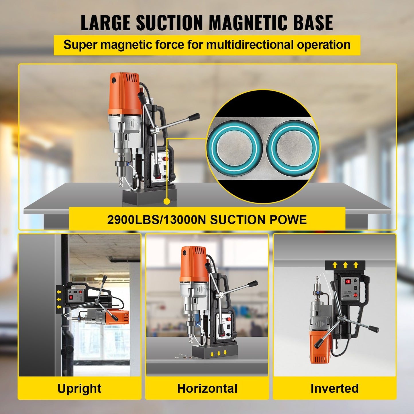 Magnetic Drill 1450W Magnetic Drill Press With 2Inch Boring Diameter Annular Cutter Machine 2900 LBS 11pcs HSS Annular Cutter Bits