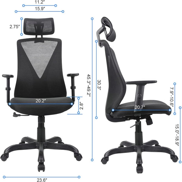 Ergonomic Office Chair With Adjustable Headrest And Armrest, Mesh Swivel Desk Chair With Storage Function For Work, Gaming