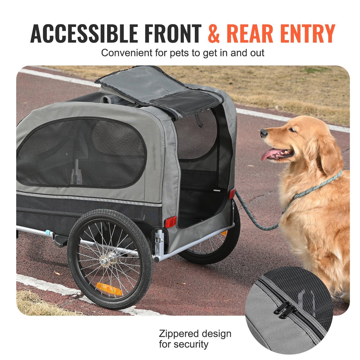 Dog Bike Trailer, Supports Up To 88 Lbs, Pet Cart Bicycle Carrier, Easy Folding Frame With Quick Release Wheels, Universal Bicycle Coupler, Reflectors, Flag, Collapsible To Store, BlackGray