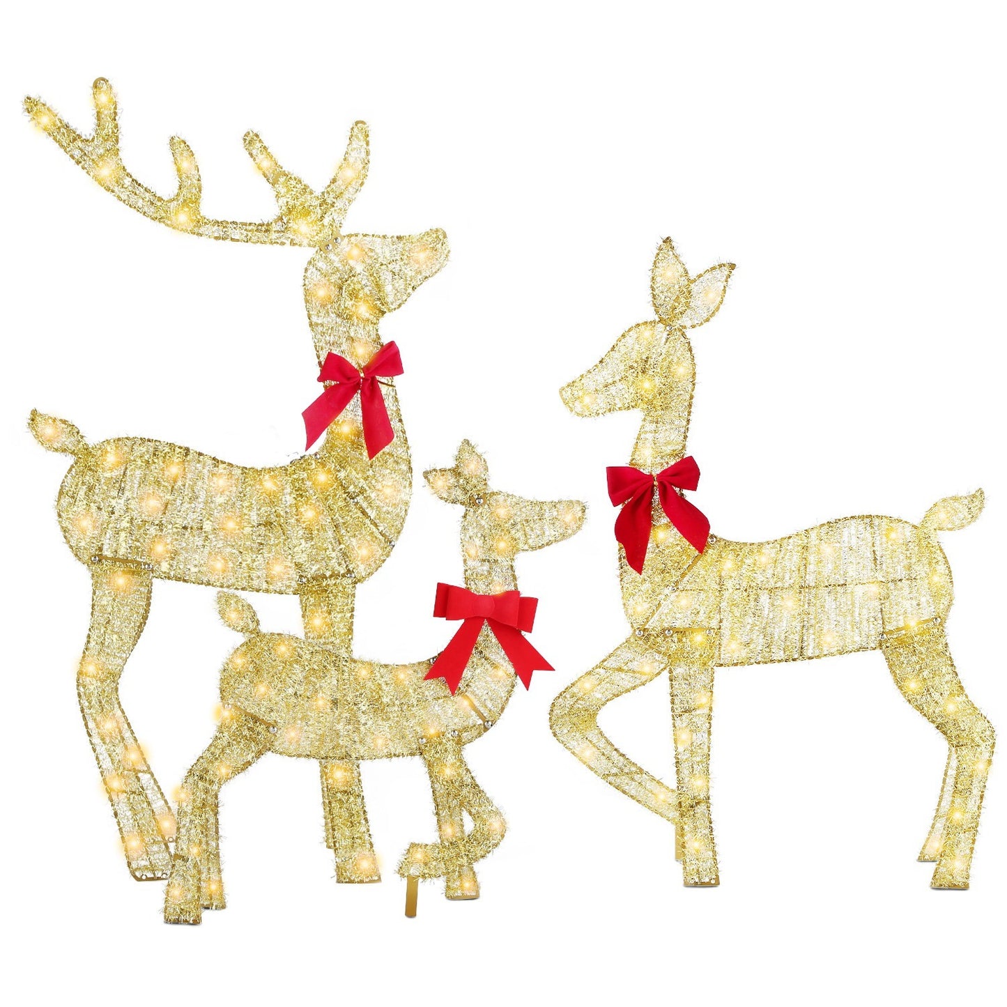 3Pcs In 1 Set 2D Lighted Christmas Deer Family Set Indoor Outdoor Light Up Reindeer Decorations Lighted Buck Doe Fawn Display With 8 Lighting Modes