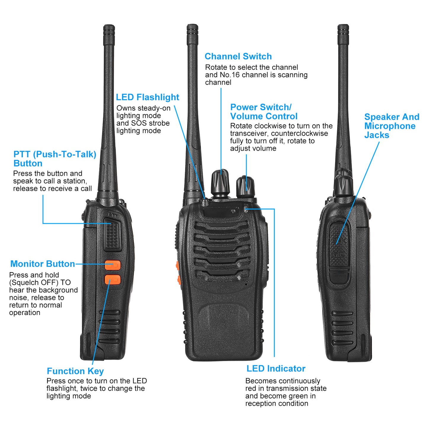 2 X Baofeng BF-888S Walkie Talkies Two Way Radio UHF 16CH 400-470MHZ Long Range