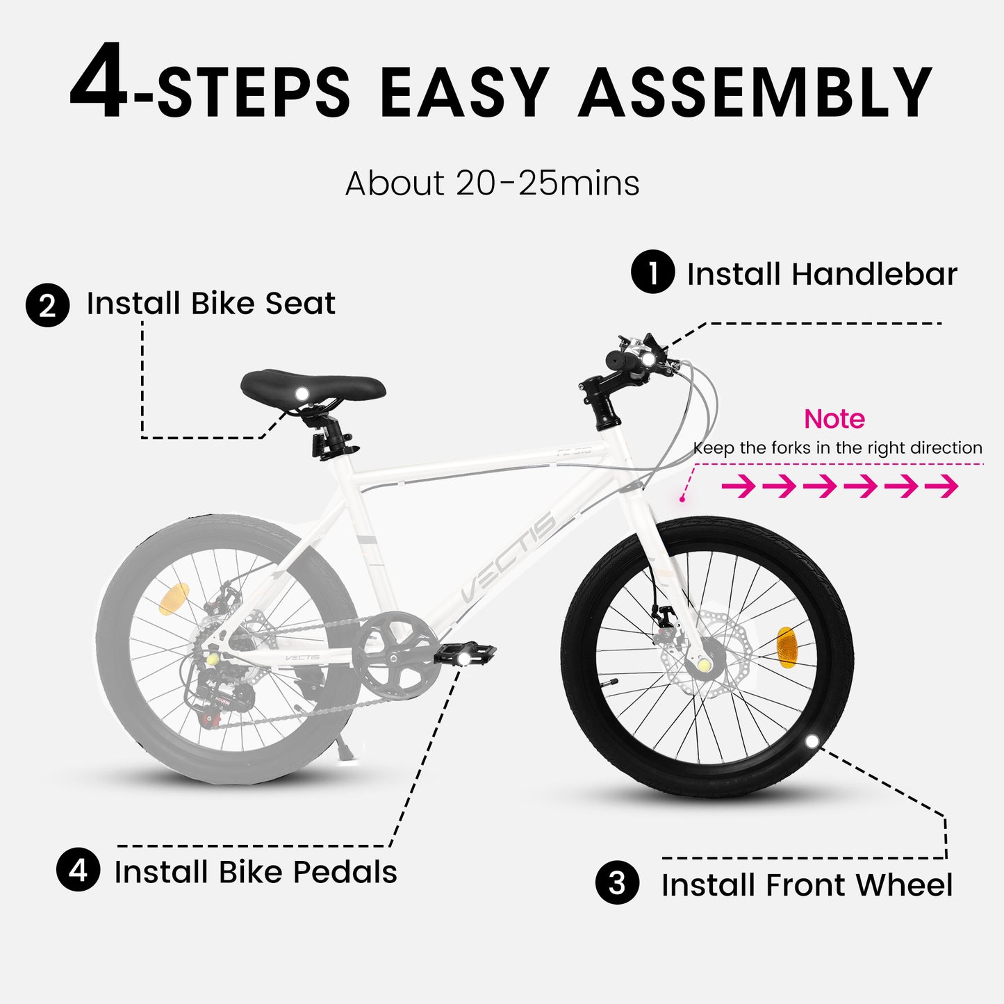 20 Inch Children's Bicycle For Boys Girls, 7-Speed Steel Frame, , Dual Disc Brakes, 20x1.75 Inch Tires Road Bike, 4 Color Options