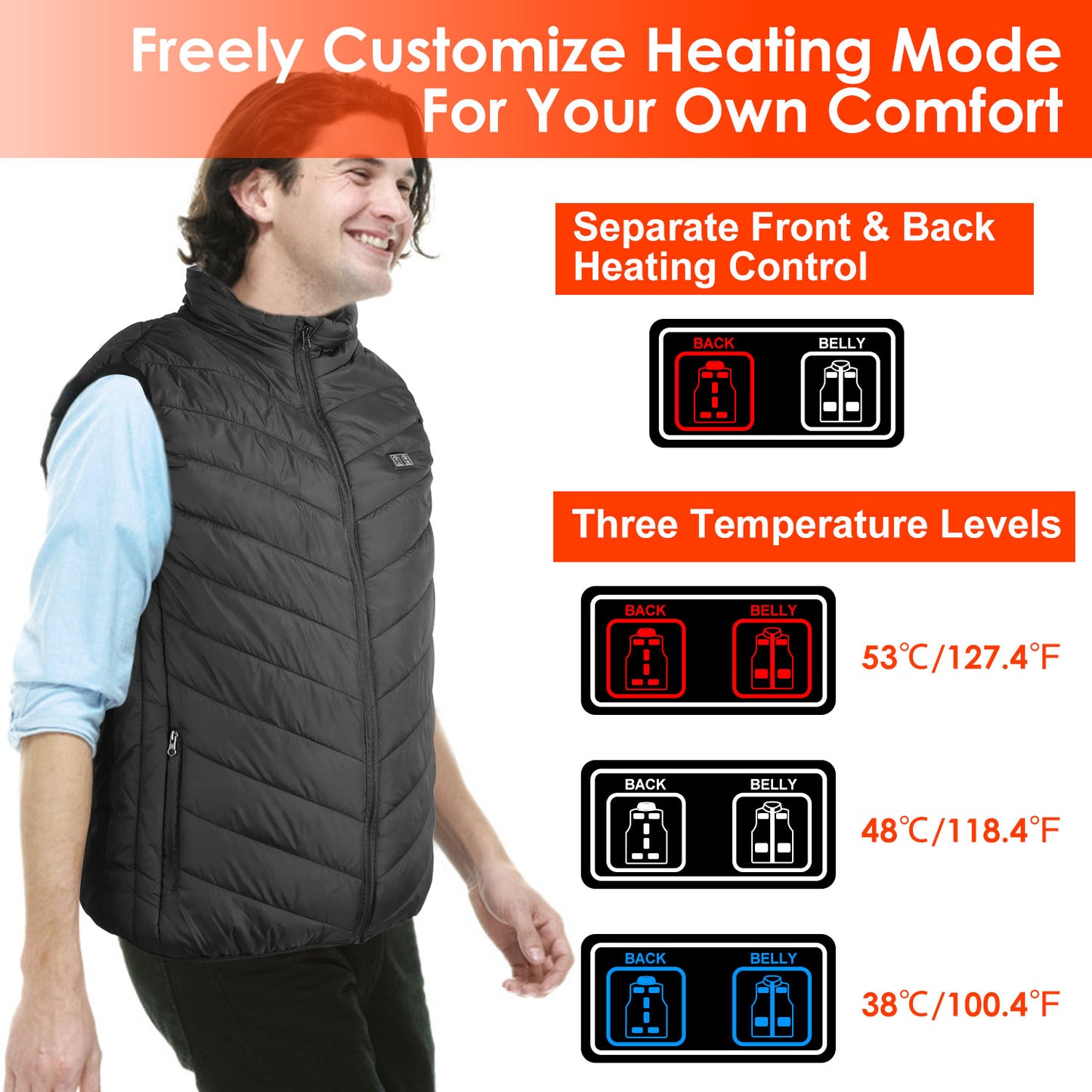 1Pc Heated Vest Electric USB Jacket Men Women Heating Coat Thermal Body Warmer Wear With 3 Temperature Levels