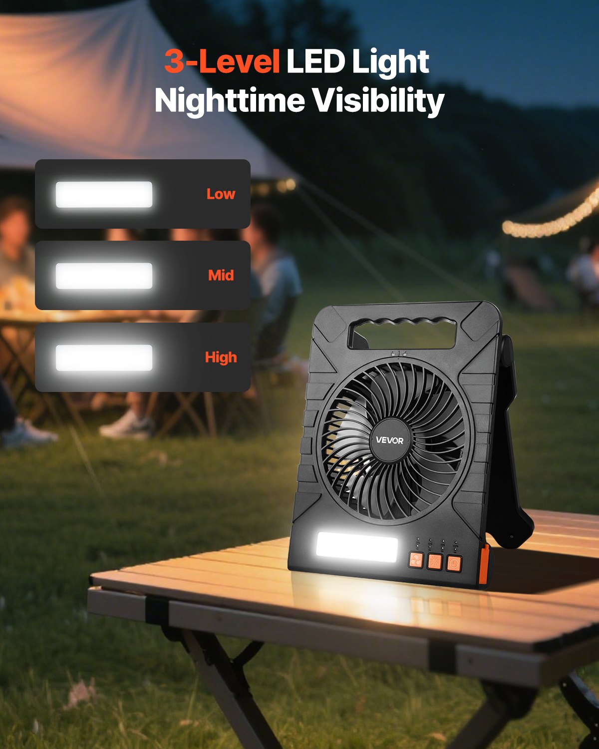 Rechargeable Solar Fan LED Lantern 7 Inch Portable Cordless 4W