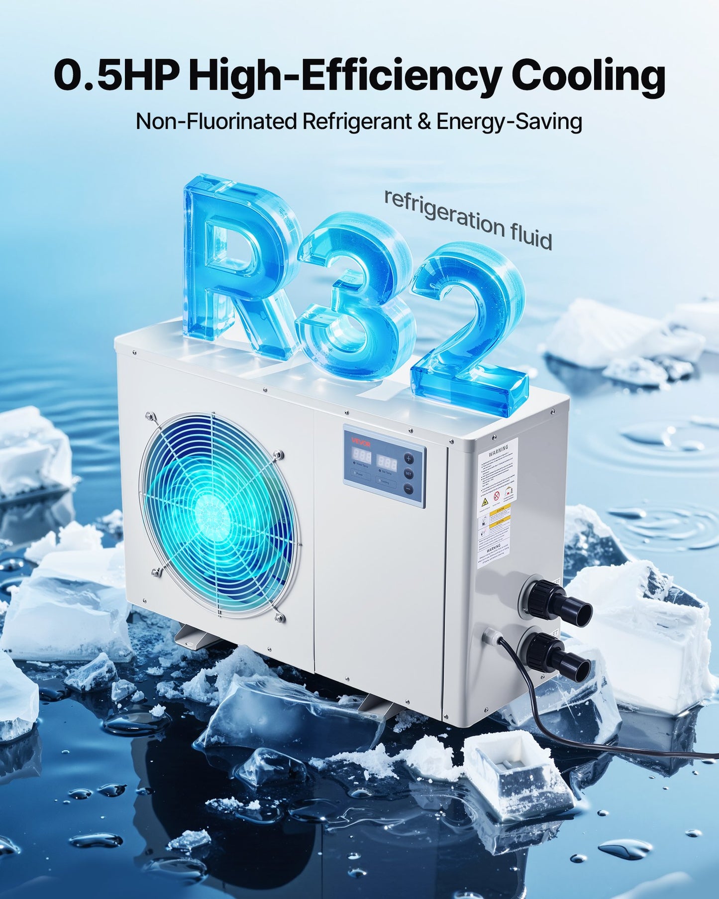 Aquarium Chiller 150 Gallon, 1/2 HP Water Chiller For Hydroponics, Fast Cooling For Fish Tank,Axolotl,Coral Reef,Quiet Refrigeration Compressor, Titanium Evaporator,Complete Fittings