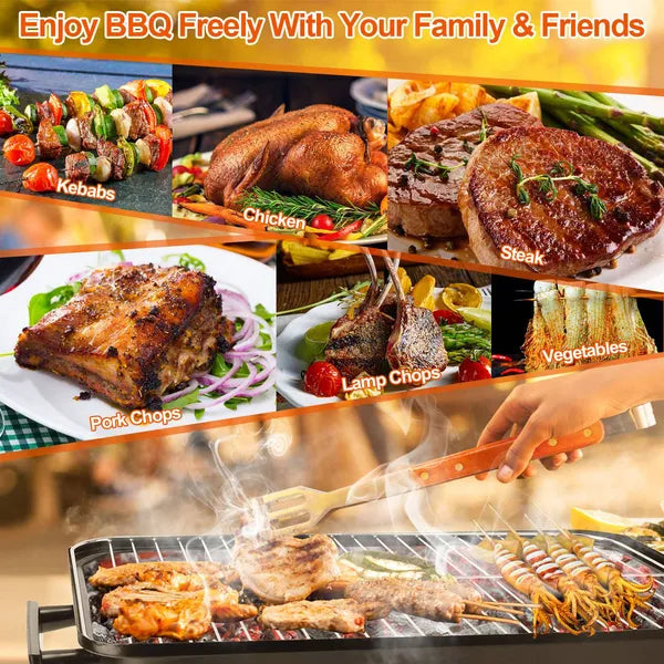 Portable Charcoal Grill Outdoor Tabletop Grill Small Barbecue Smoker Folding BBQ Grill With Lid For Backyard Camping Picnics Beach