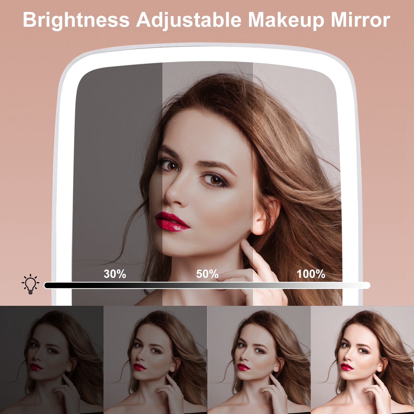 1Pc 5.98x8.62in Lighted Makeup Mirror Vanity Desk Mirror Small LED Mirror With 3 Light Colors Touch Screen Brightness Adjustable USB Rechargeable