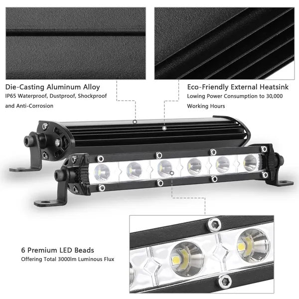 7" LED Light Bar Single Row Offroad Spot Lights 18W Ultra Slim Straight Work Light For Trailer Truck Bus Boat
