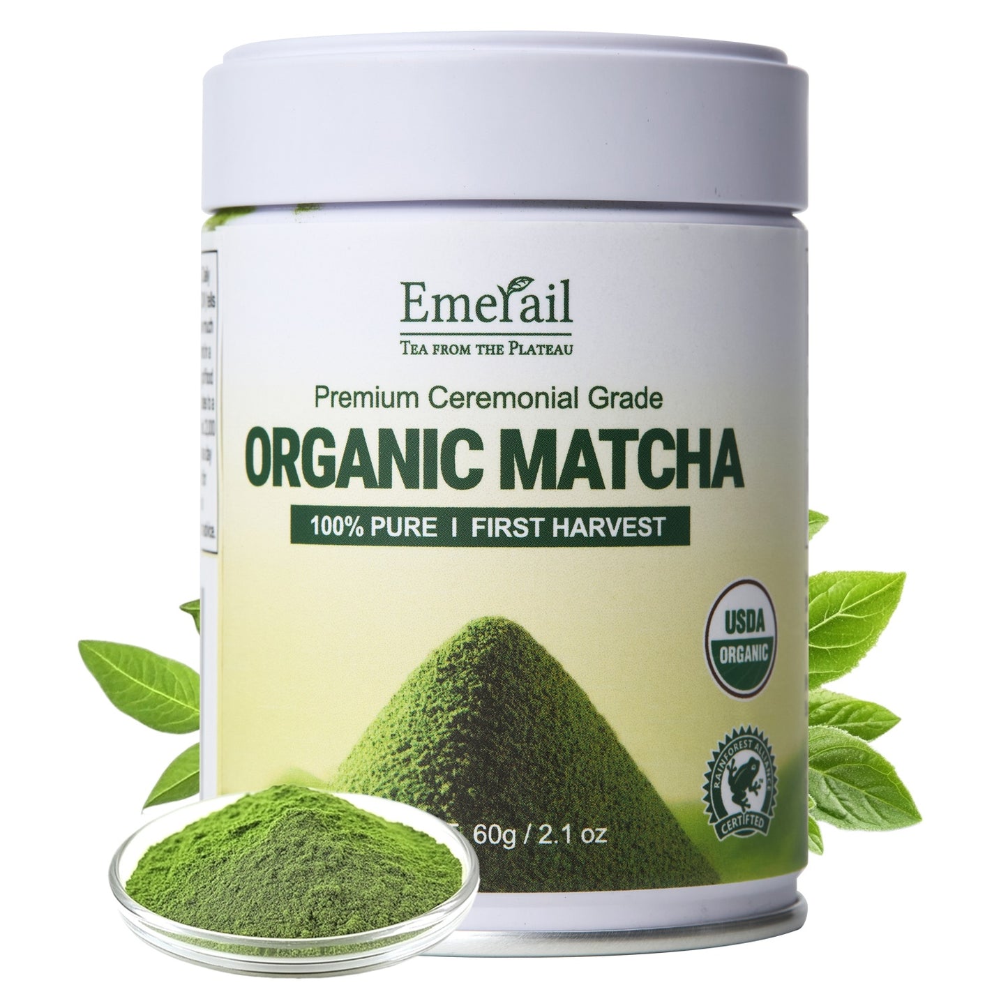 Ceremonial Grade Organic Matcha Green Tea Powder,Premium First Harvest Unsweetened,1 0 0 Pure Matcha ForLattes,Smoothies,and Baking 60g 2.1oz