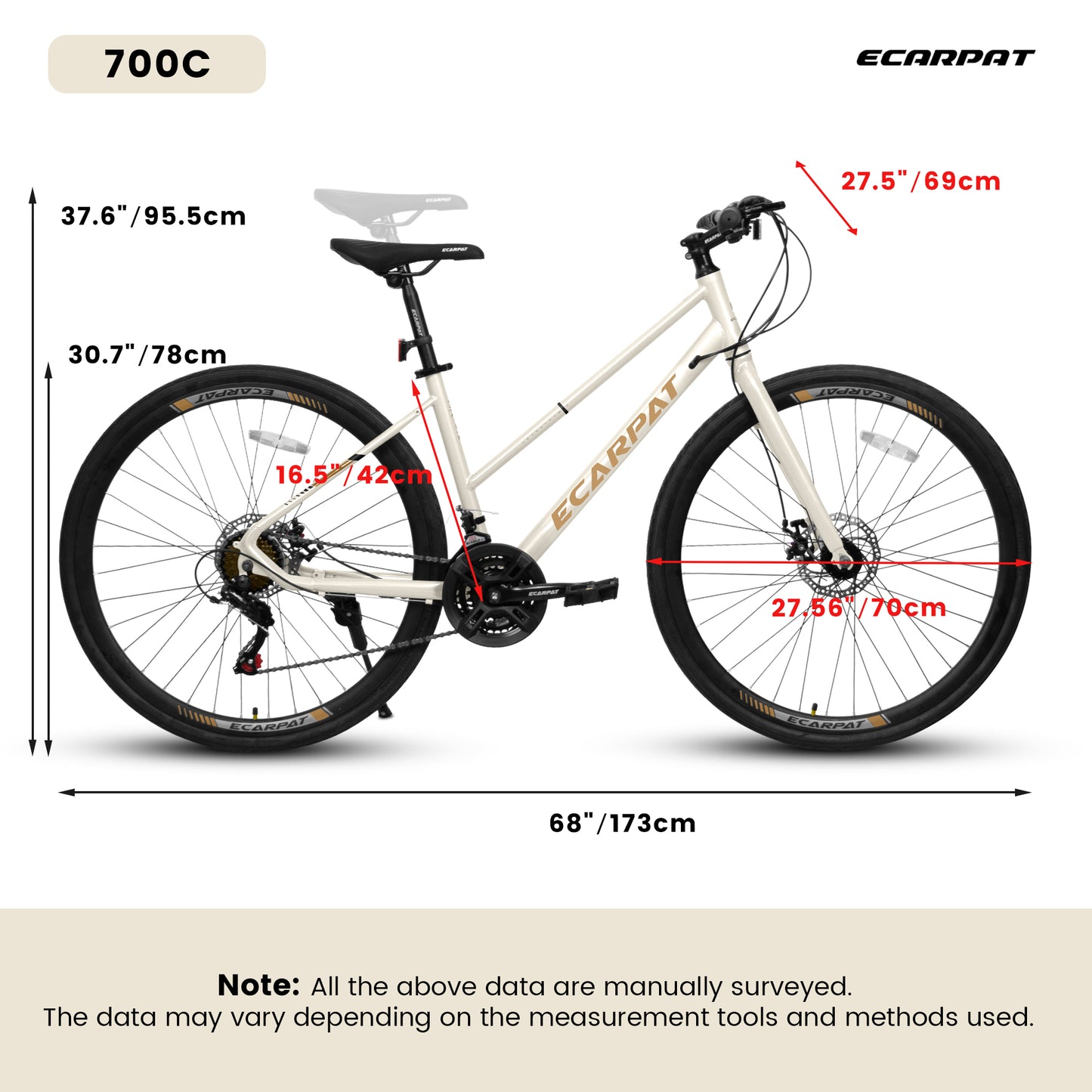 A28250 700Cx35 Road Bike With Aluminum Alloy Wheels, 21-Speed Gear System, Disc Brakes, Wide Tires Ideal For Urban Commuting And Student Transportation