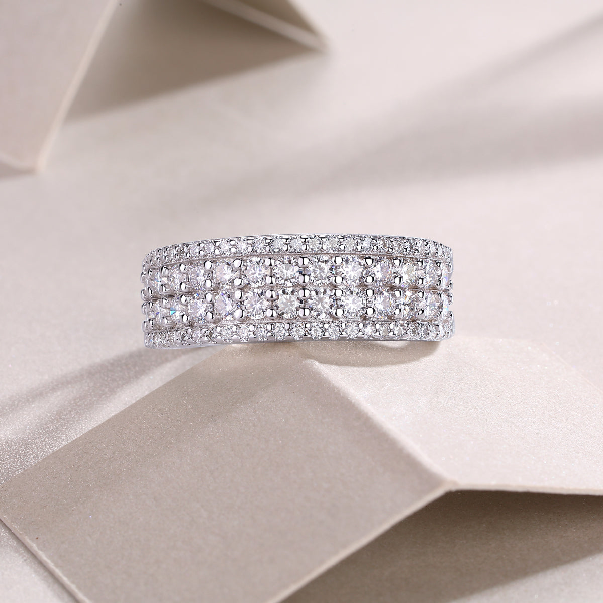 1Multi-row Diamond Ring Luxury Fashion Set Moissanite Silver Ring Prohibit TikTok sales