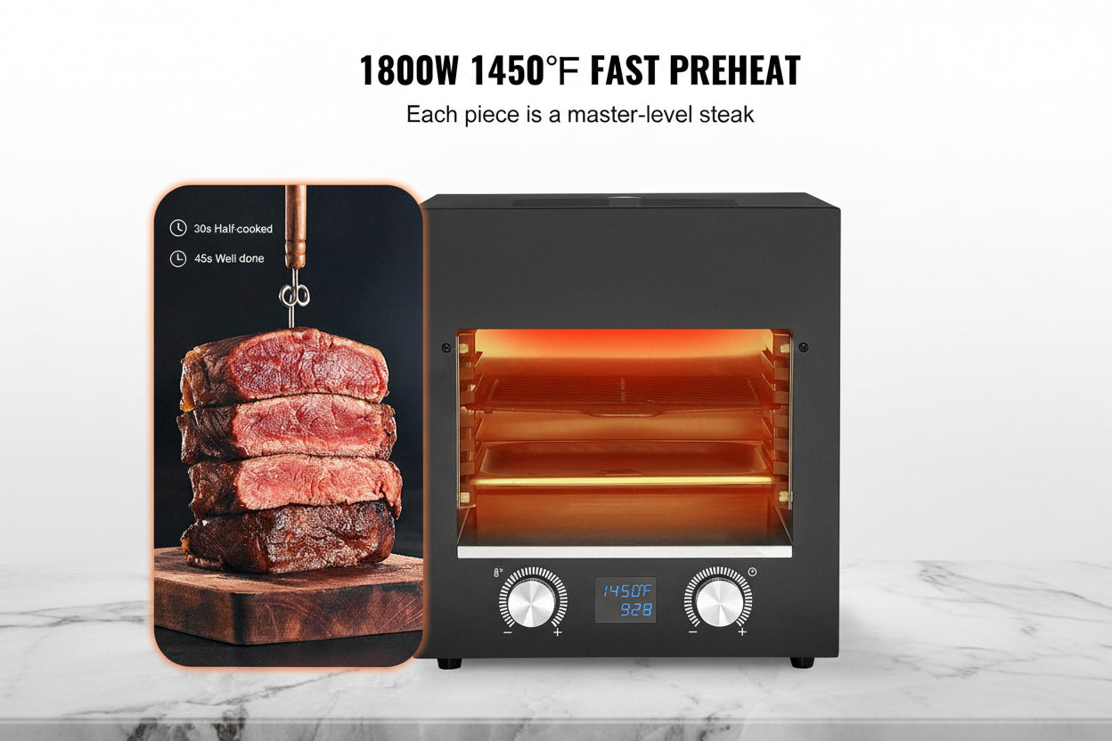 Electric Steak Grill, 1800W Smokeless Infrared Electric Broiler, 1450°F Stainless Steel Steak Cooker With 6-Tier Adjustable Rack, Electric Infrared Grill For BBQ, Toast, Grill, Indoor