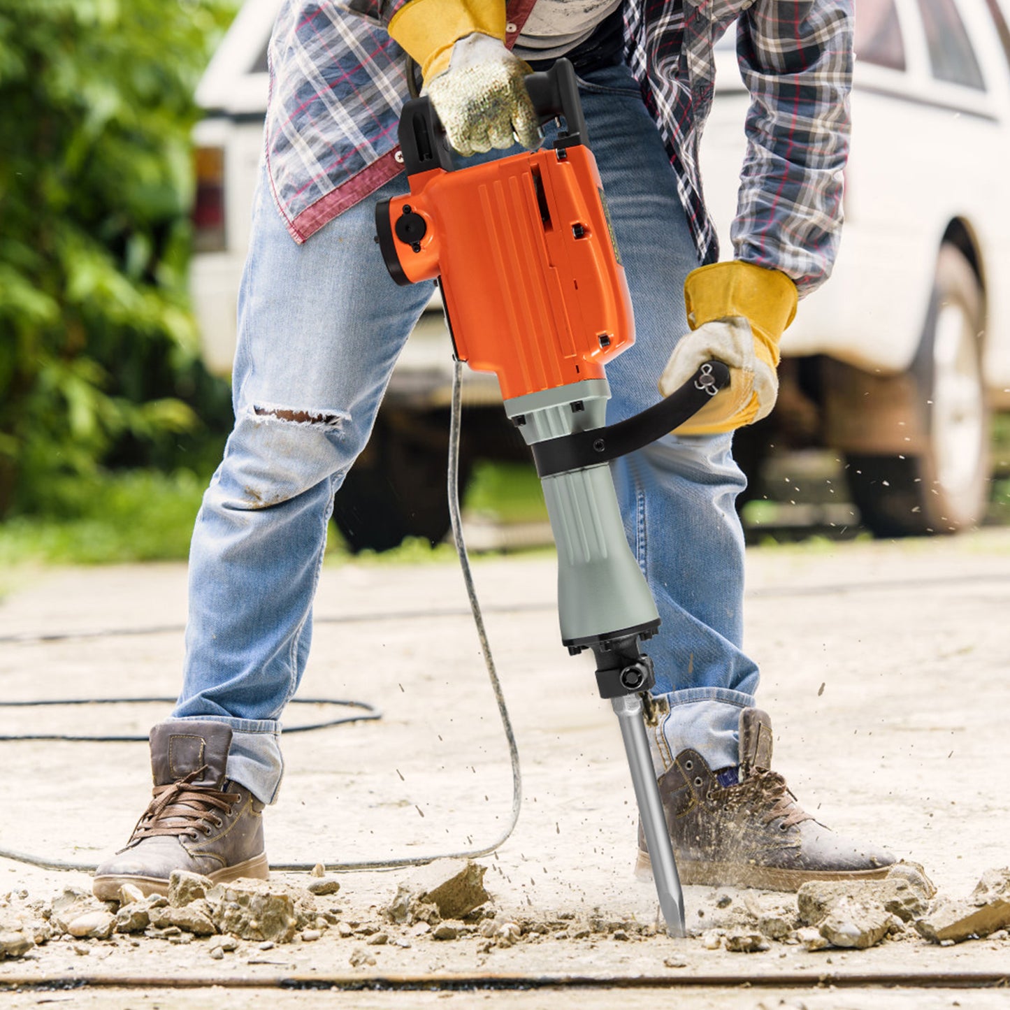 Demolition Jack Hammer, 2200W 1400 BPM Jack Hammer Concrete Breaker, Heavy Duty Electric Jack Hammer 6pcs Chisels Bit With Gloves, Swiveling Front Handle For Trenching And Breaking Holes