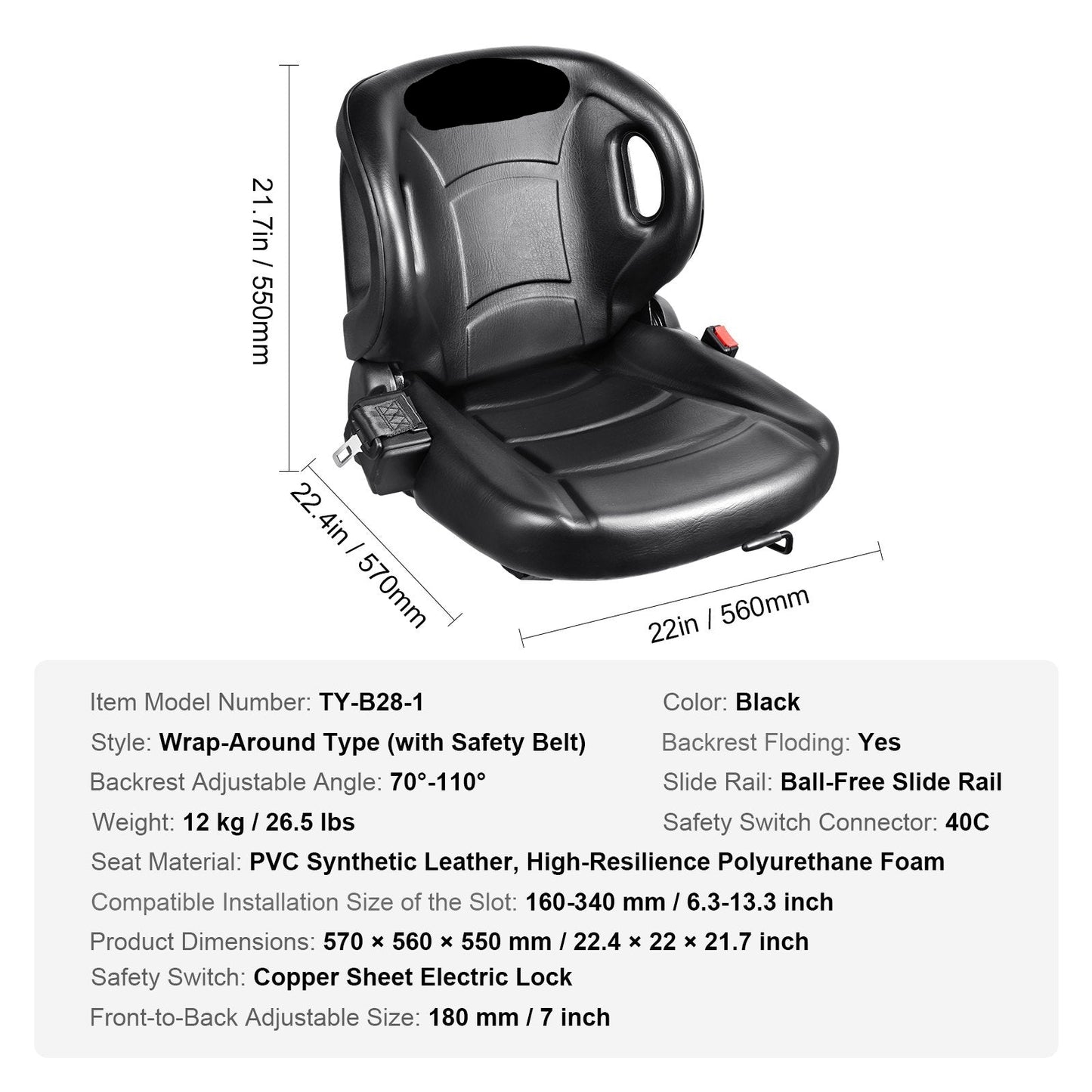 Universal Forklift Seat,Tractor Seat With Adjustable Angle Back, Micro Switch And Seatbelt,Wrap-around Forklift Seat For Tractor Loader Excavator