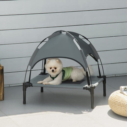 PawHut Elevated Portable Dog Cot Pet Bed With UV Protection Canopy Shade,  Gray