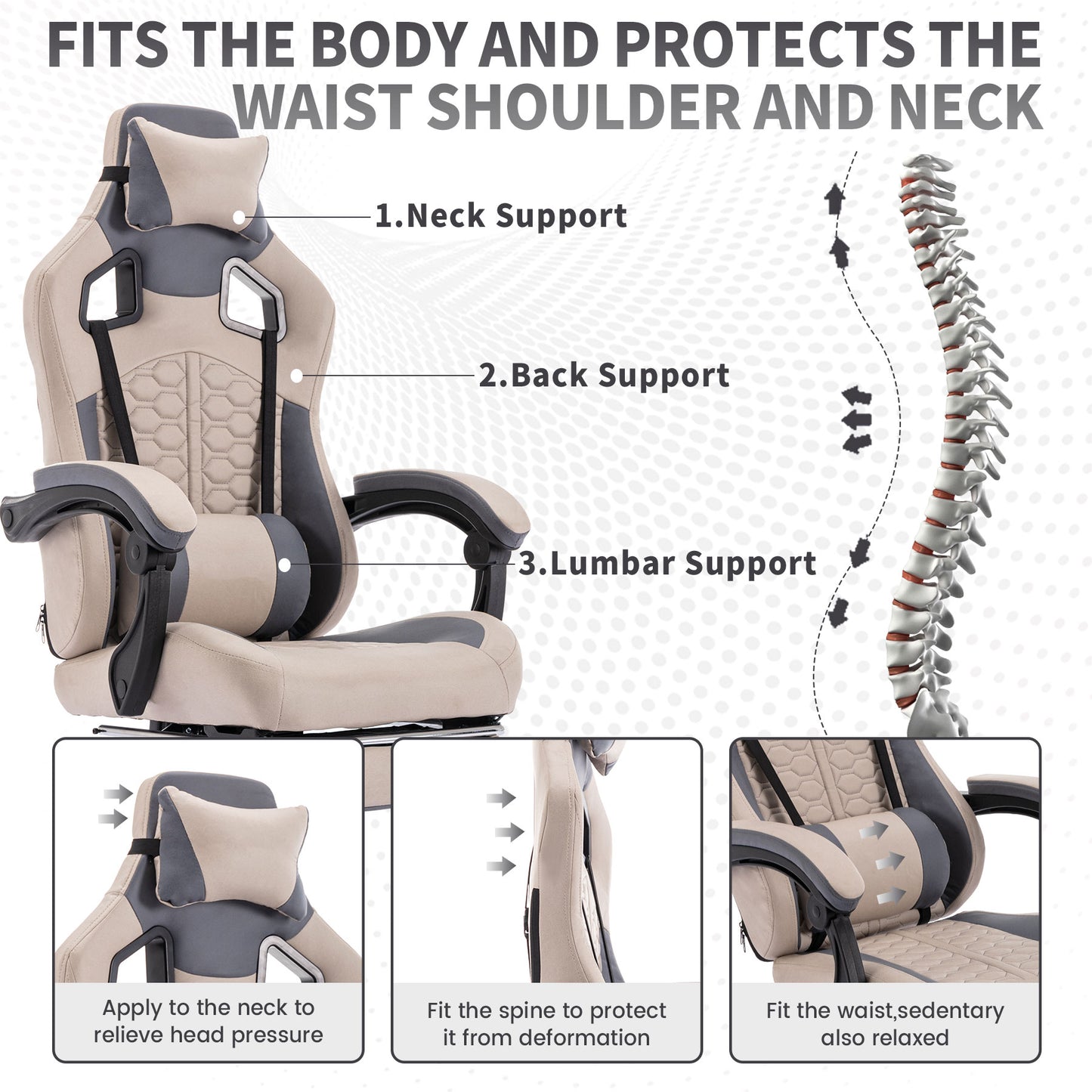 Gaming Chair With Massage,Ergonomic PC Gaming Chair With Footrest Comfortable Headrest And Lumbar Support,High Back PVC Leather,300LBS Grey