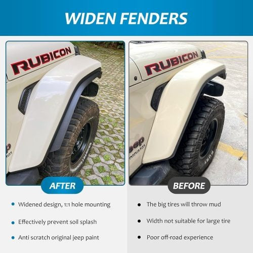 Fenders Front And Rear Fenders Compatible With 2018-2024 Je Ep Wrangler JL And JLU Unlimited Rubicon, Off-Road Wheel Fender Liner Set 4 Pcs Only Fit High Clearance Fender Flares,Not For 4XE