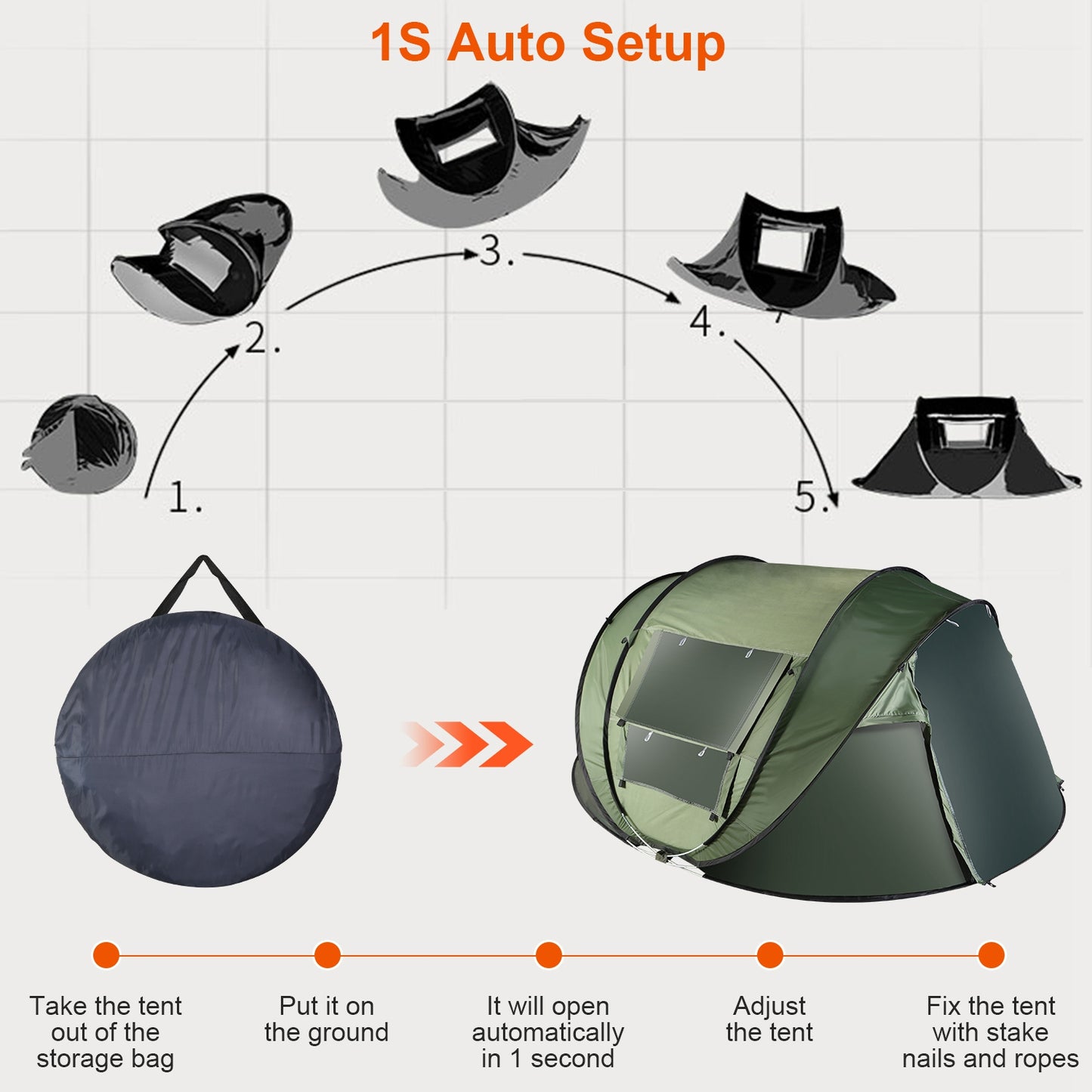 1Pc 5-8 Person Tent Automatic Setup Camping Tent Waterproof Instant Setup Tent With 4 Mosquito Net Windows Carrying Bag For Hiking Climbing Adventure Fishing