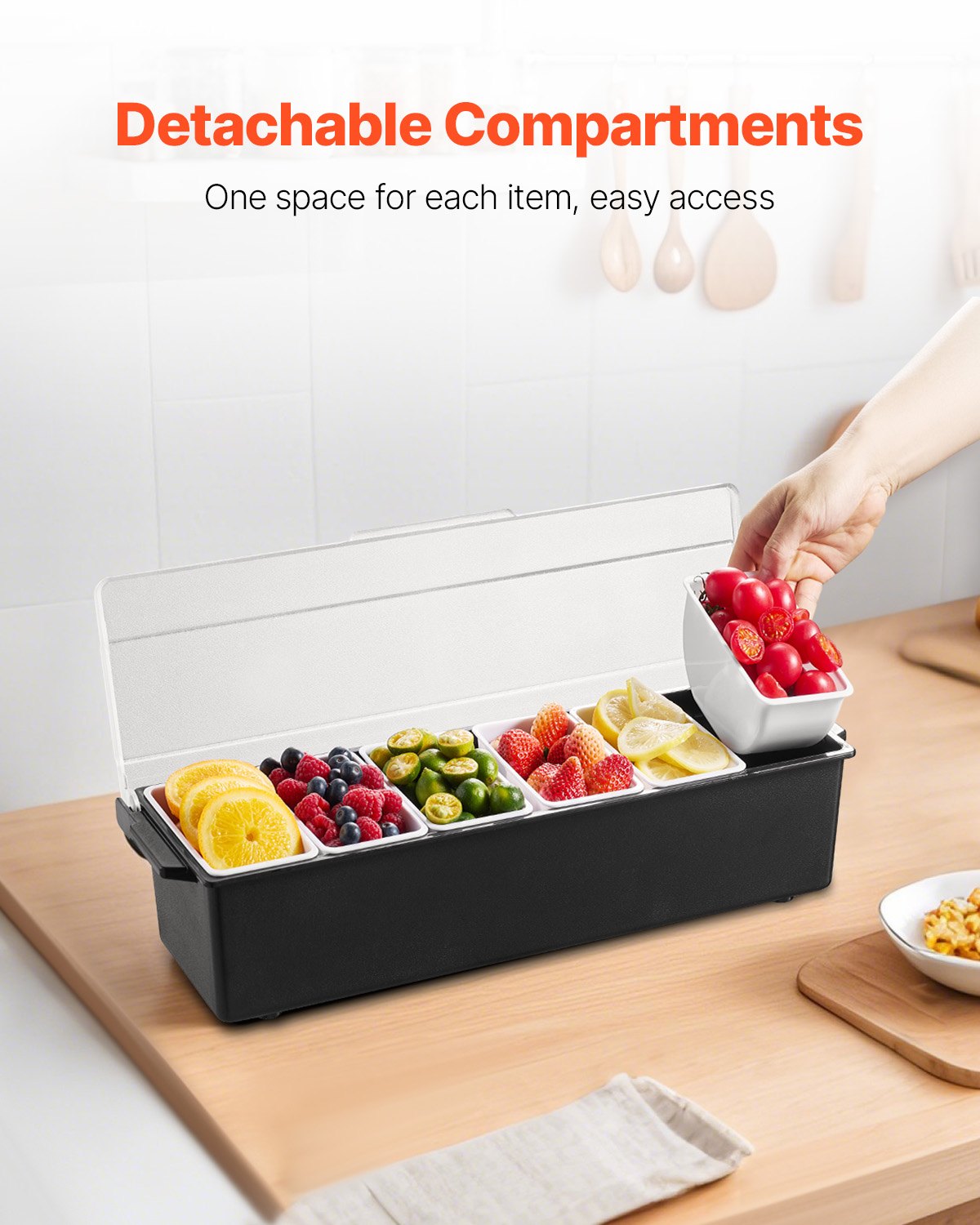 Chilled Condiment Server 6 Compartment Cold Serving Tray With Lid For Fruit