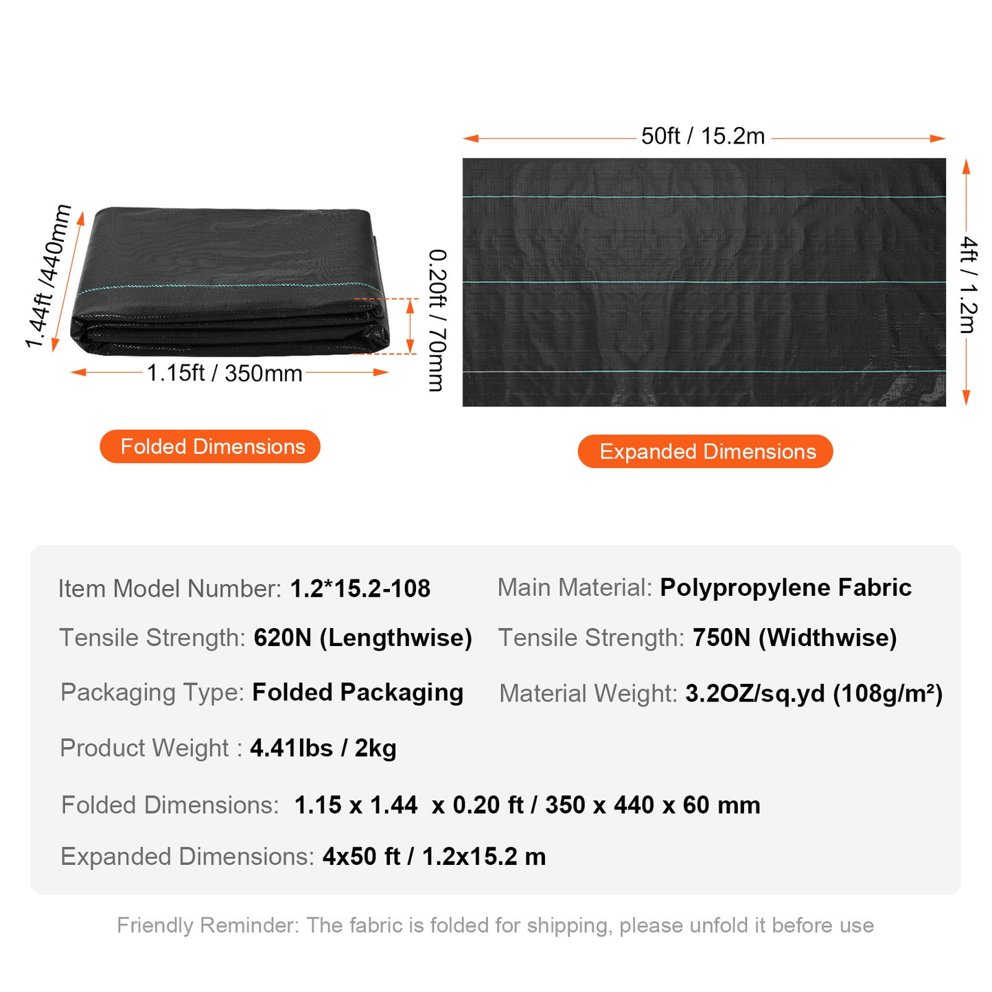 VEVOR Weed Barrier Landscape Fabric   Heavy Duty Woven PP Weed Control Mat