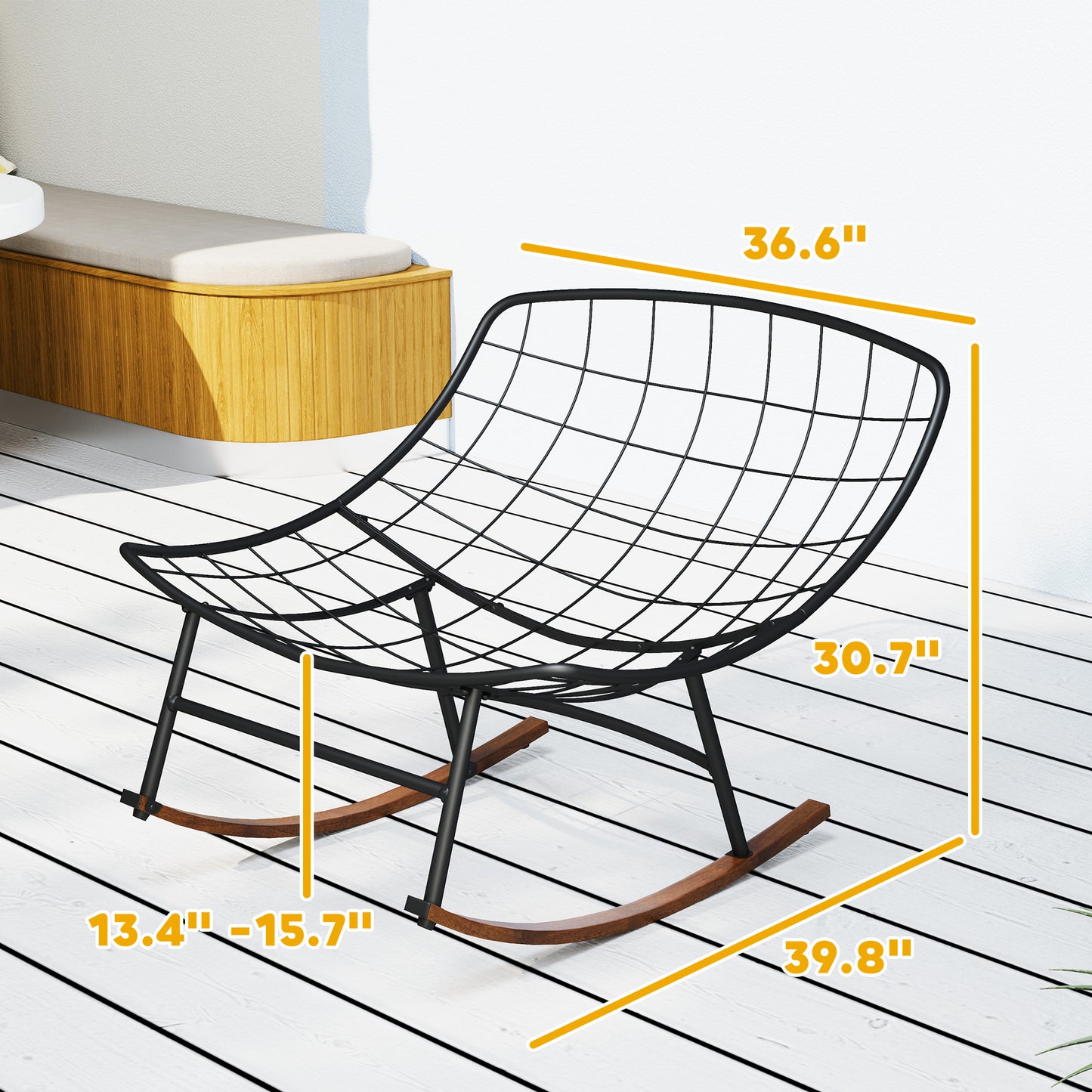 Outdoor Rocking Chair Patio Set of 2, Oversized Rocking Papasan Chairs with Cushions for Garden Porch, 265 lbs., Gray