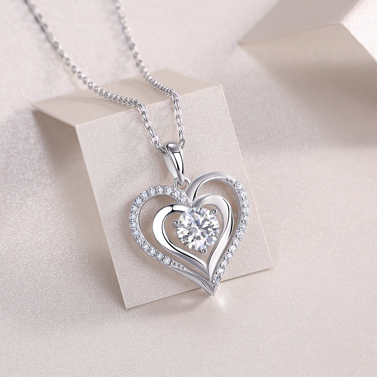 1Heart To Heart Luxury Fashion Diamond Pendant Necklace Set With Mosan Diamond Silver Ornaments Prohibit TikTok sales