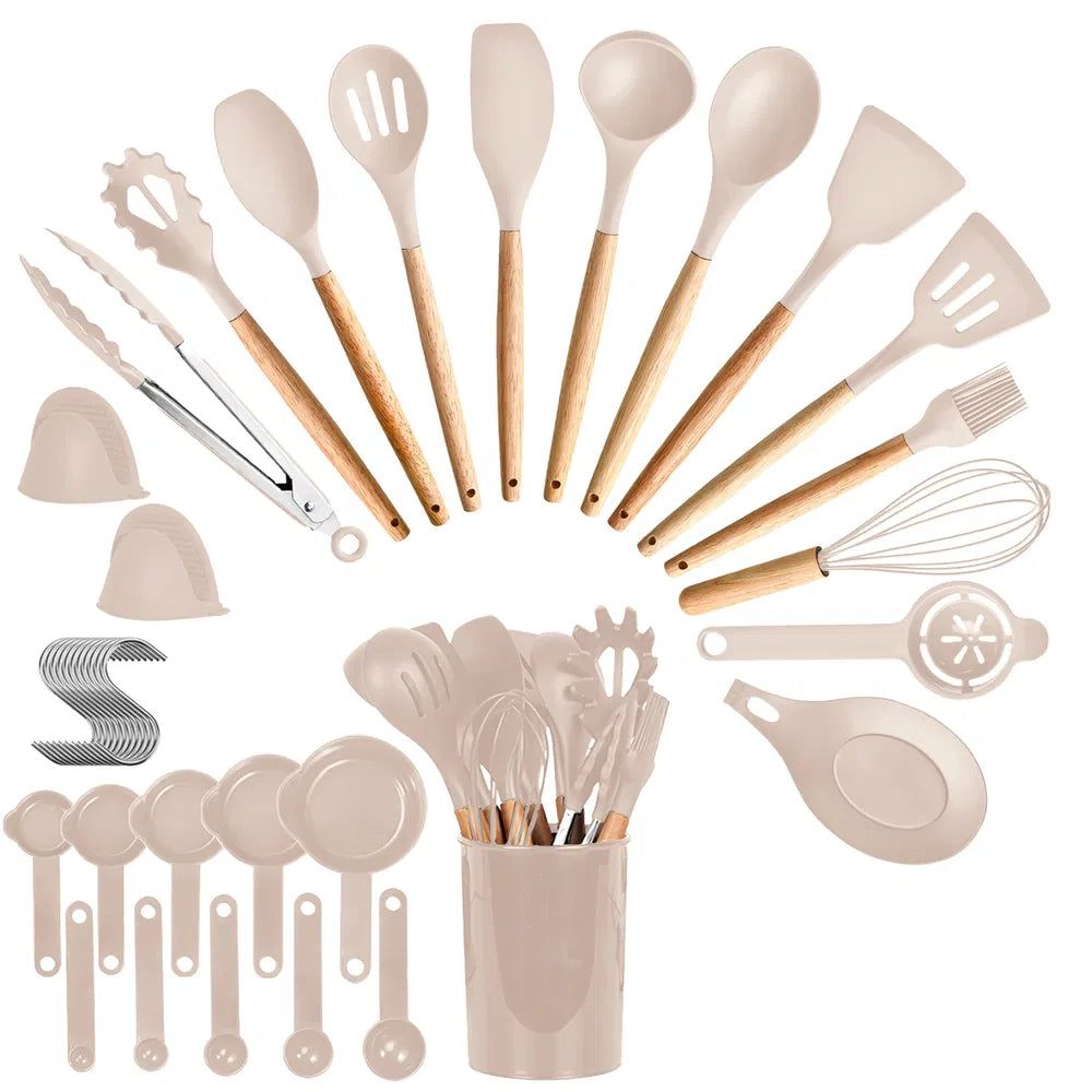 35Pcs Kitchen Cooking Utensils Set Spatula Set Baking Utensil Set Kitchen Accessories Necessities With Holder Egg Whisk Separator Tong Turner Spoons Cups