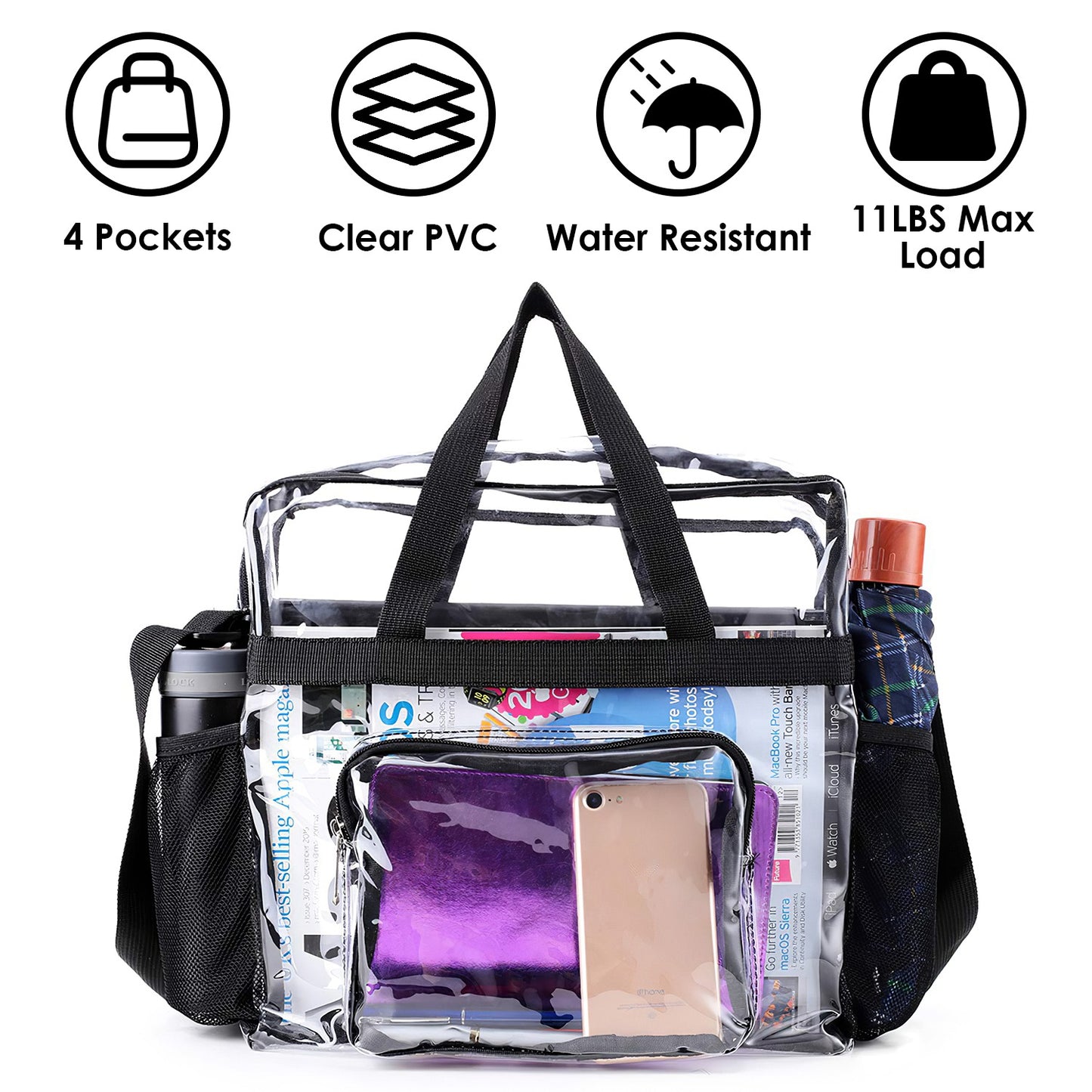 1Pc Clear Crossbody Bag Stadium Approved Clear Transparent Shoulder Bag See Through Zip Pouch Tote Bag Handbag With 11LBS Load