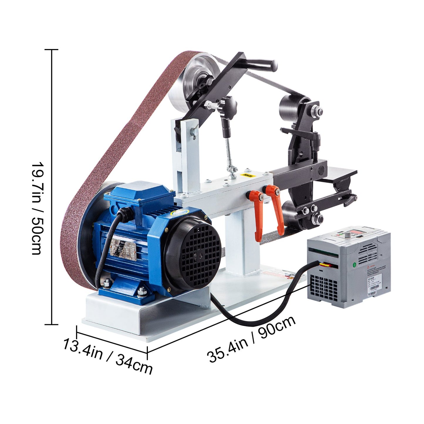 1500W 2HP Belt Sander Grinder, Variable Speed Belt Grinder For Metalworking, 3 In 1 Belt Sander Polisher With 3 Grinding Moulds & Flat Platen Tool Rest For Knife Making