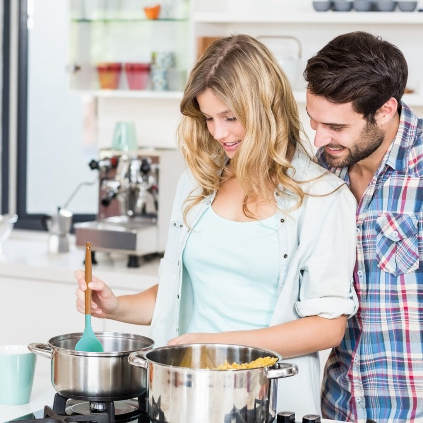 2 Color Options -- Set Of 11Pcs Silicone Cooking Utensil Set Heat Resist Wooden Handle Silicone Spatula Turner Ladle Spaghetti Server Tongs Spoon Egg Kitchenware Set With Holder