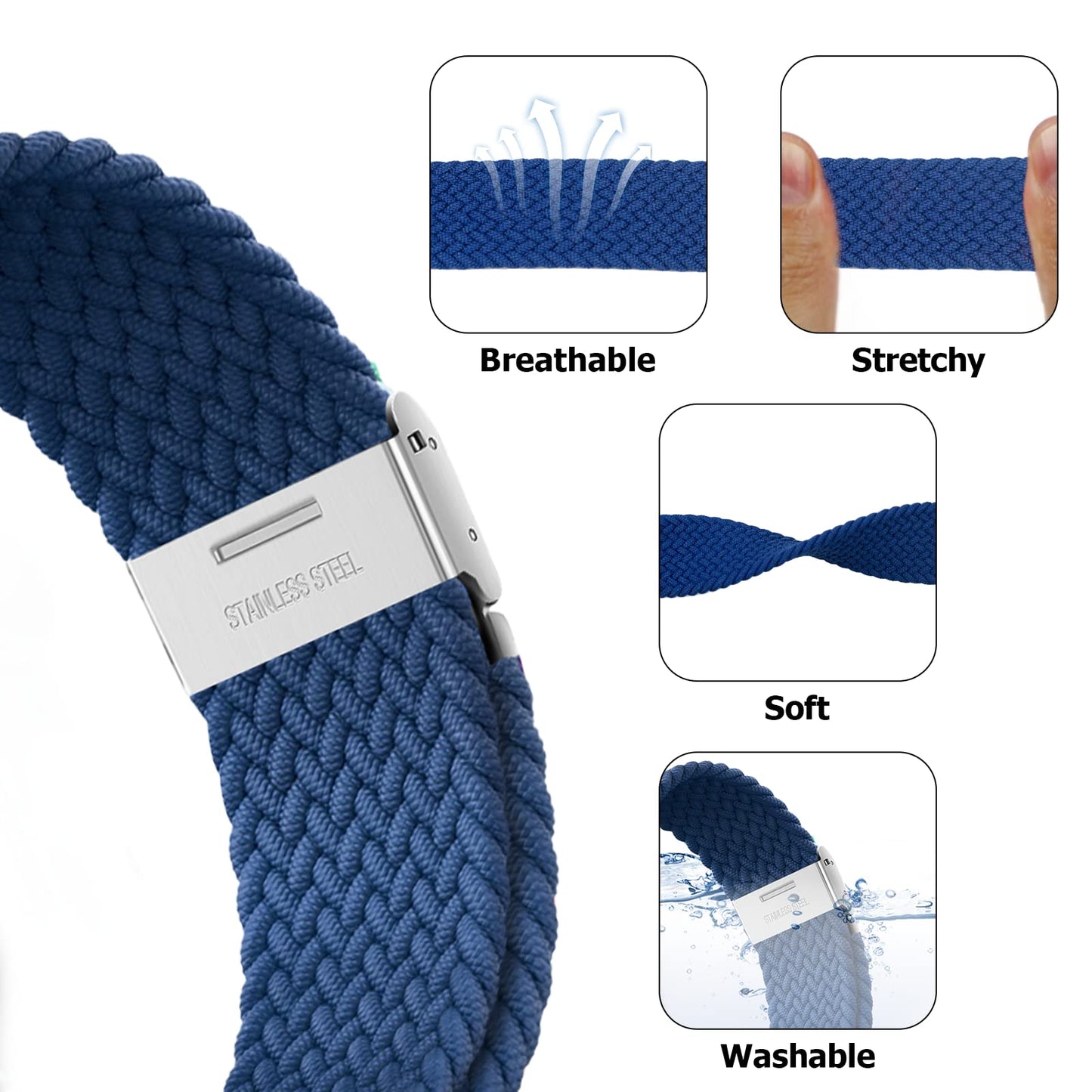 Nepfaivy Compatible With Apple Watch Band - 38mm 40mm 41mm 42mm 44mm 45mm 49mm Braided Stretchy Sport Band For Apple Watch Series SE 8 7 6 5 4 3 2 1, Women Men Nylon Fabric Elastic Loop Breathable Wat